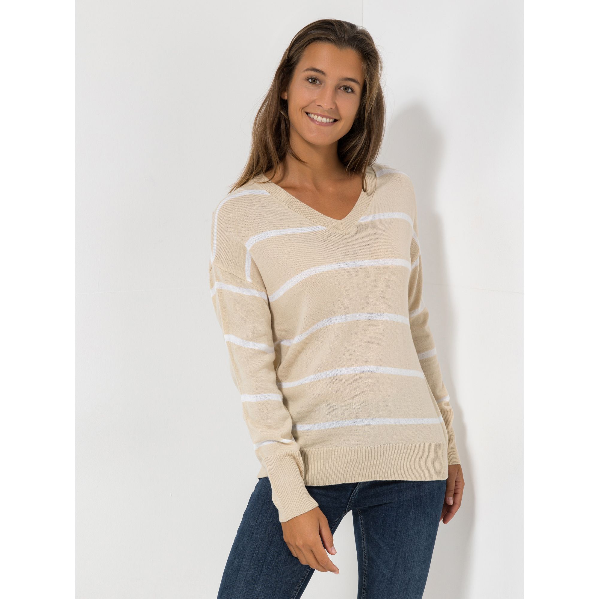 CASHMASOFT Pullover Cashmeregriff V-Ausschnitt gestreift