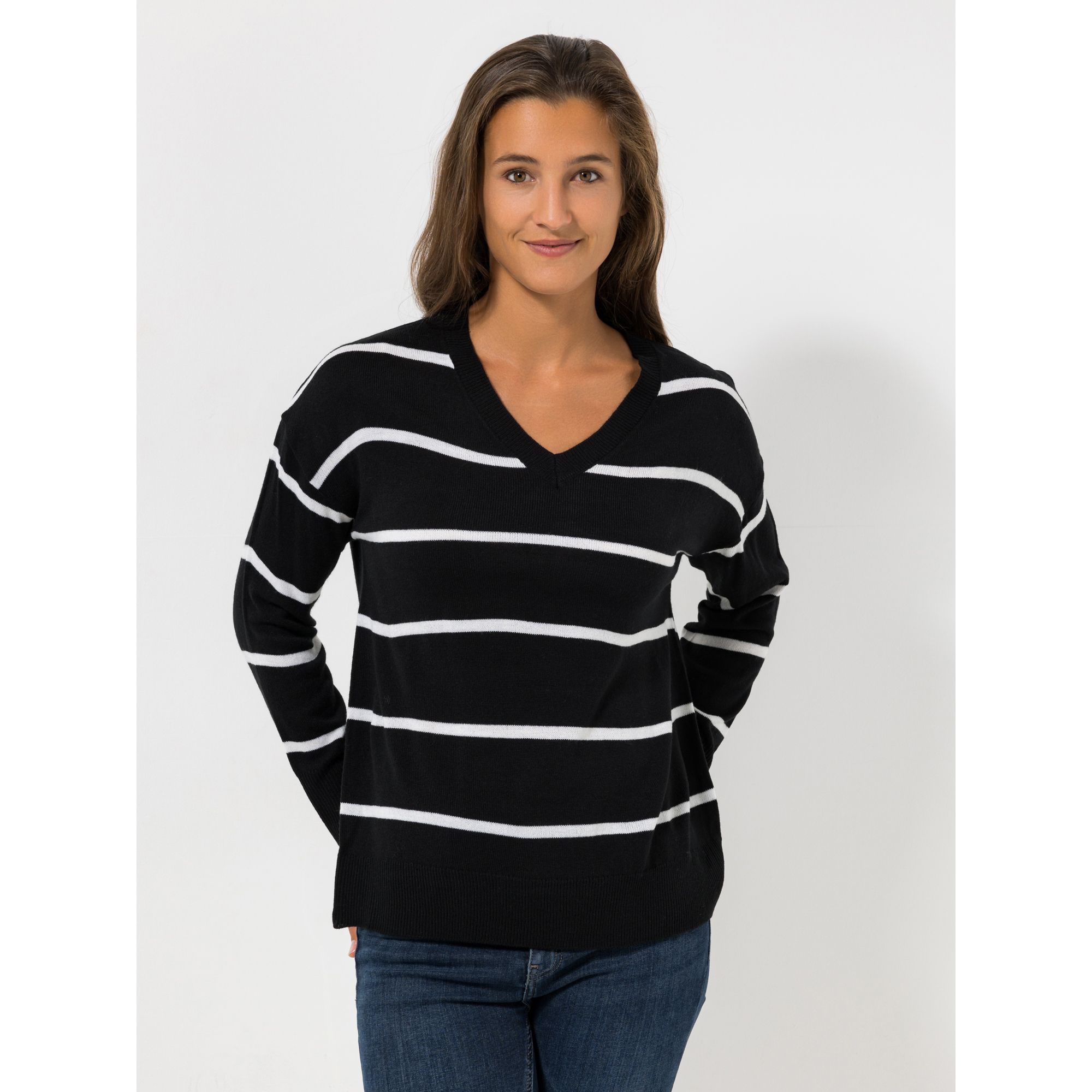 CASHMASOFT Pullover Cashmeregriff V-Ausschnitt gestreift