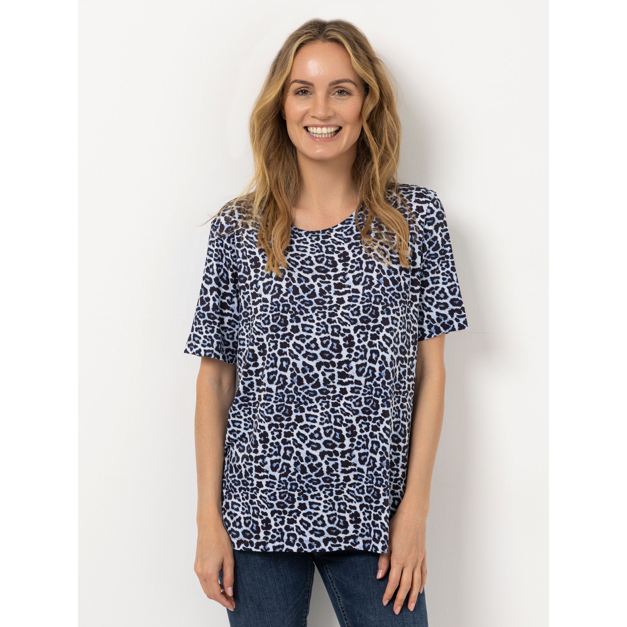 IN-PRINT Shirt, 1/2-Arm Rundhalsausschnitt Seitenschlitze Allover-Druck