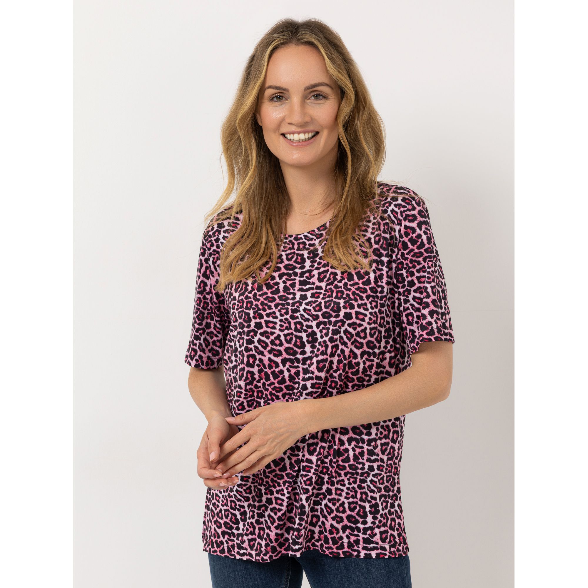 IN-PRINT Shirt, 1/2-Arm Rundhalsausschnitt Seitenschlitze Allover-Druck