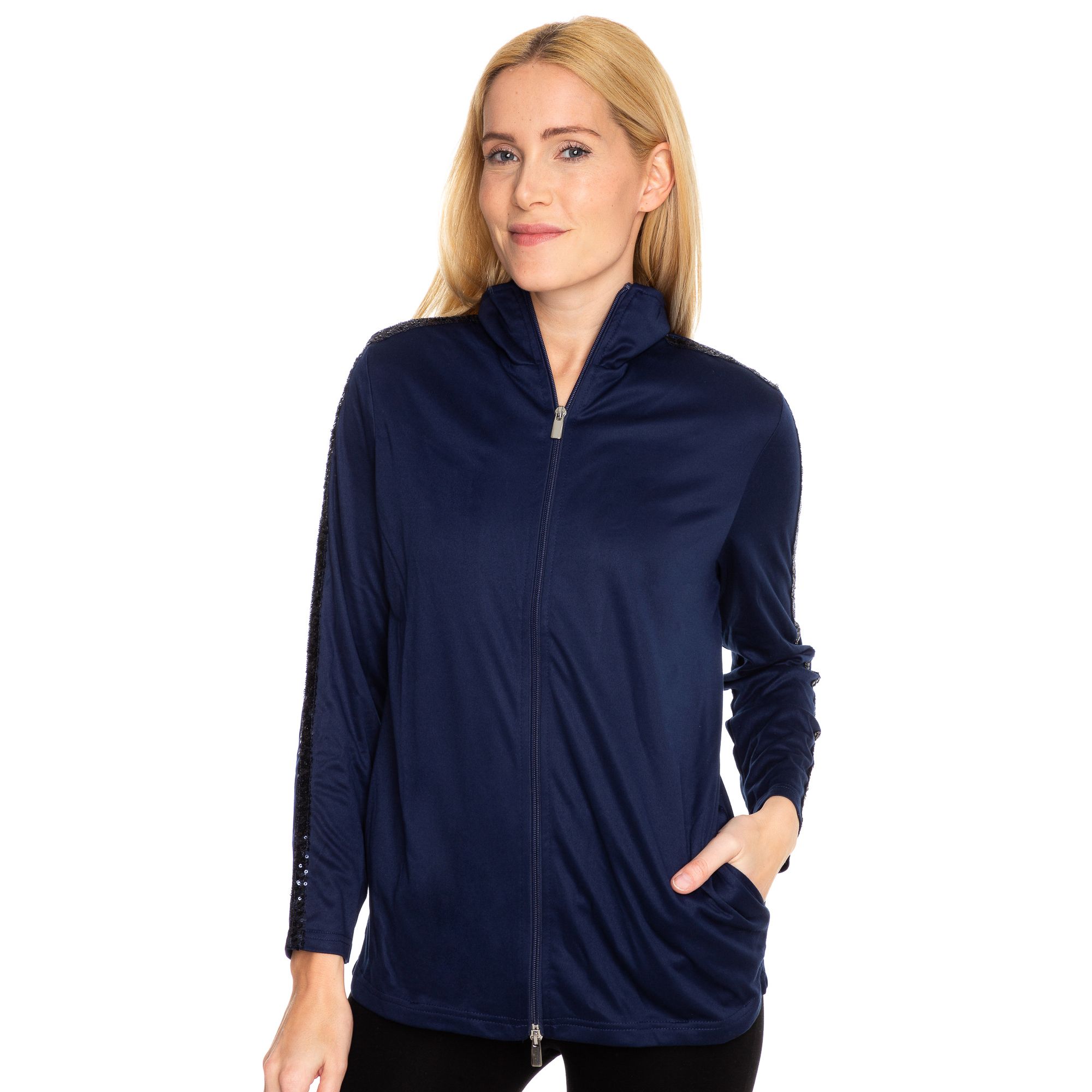 JERYMOOD HOMEWEAR Loungejacke Jersey Interlock Stehkragen Paillettendetail