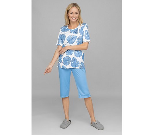 LITTLE ROSE Pyjama Set, Luna Mikrofasermischung Shirt, bedruckt Capri, uni