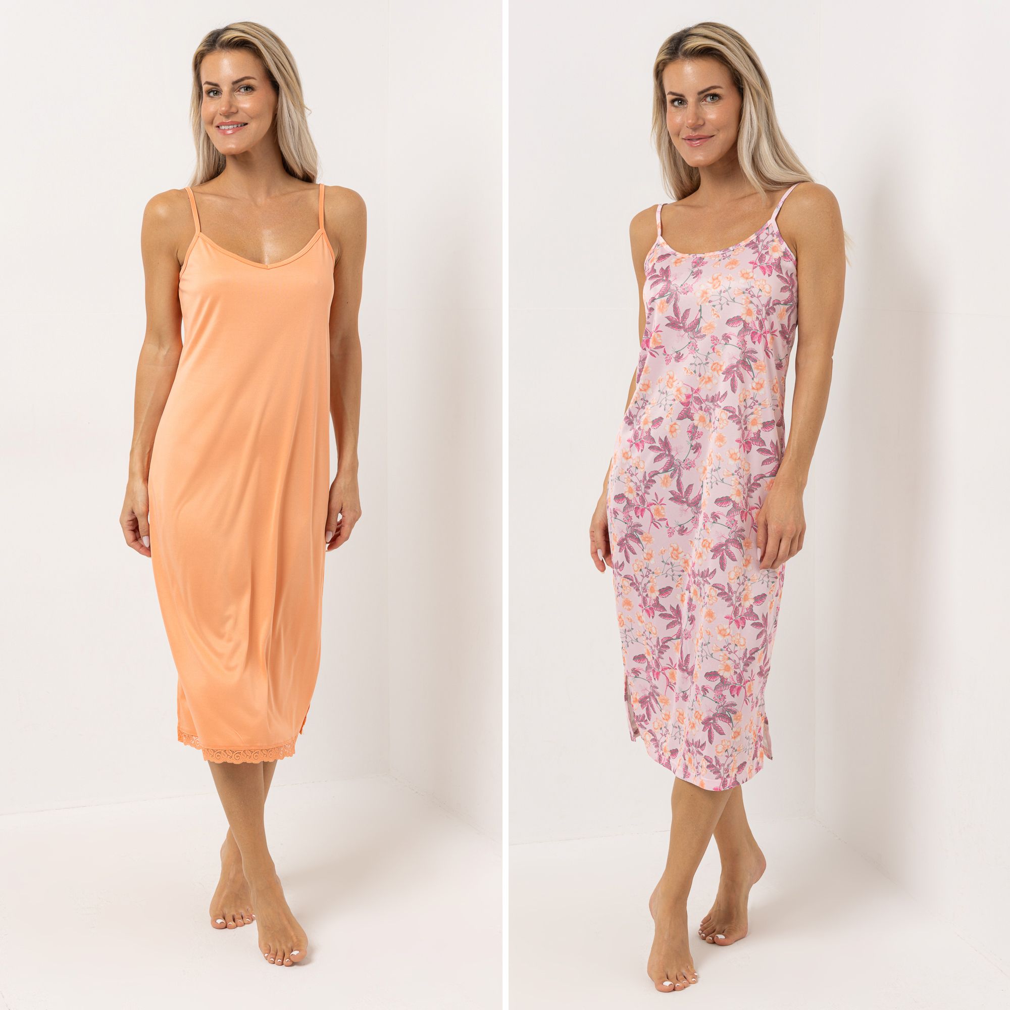 LITTLE ROSE 2 Nachthemden Mikrofaser Spaghettiträger uni & bedruckt