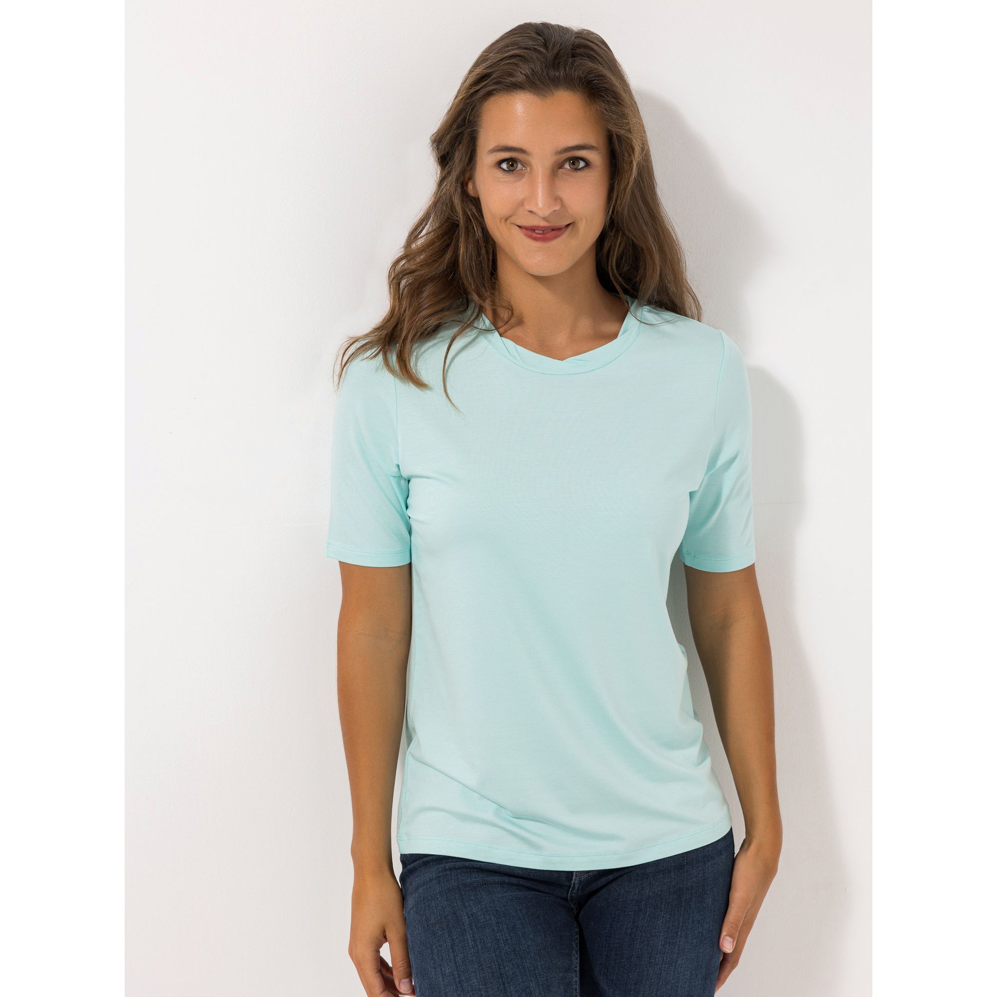 VIA MILANO Shirt, 1/2-Arm Rundhalsausschnitt mit Zierblende figurumspielend