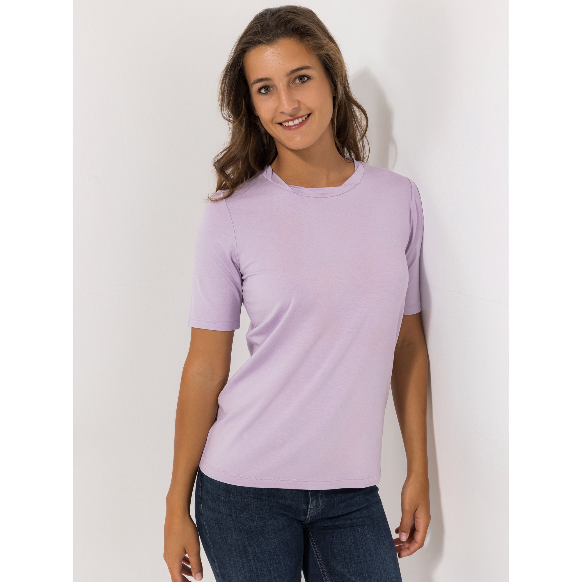 VIA MILANO Shirt, 1/2-Arm Rundhalsausschnitt mit Zierblende figurumspielend