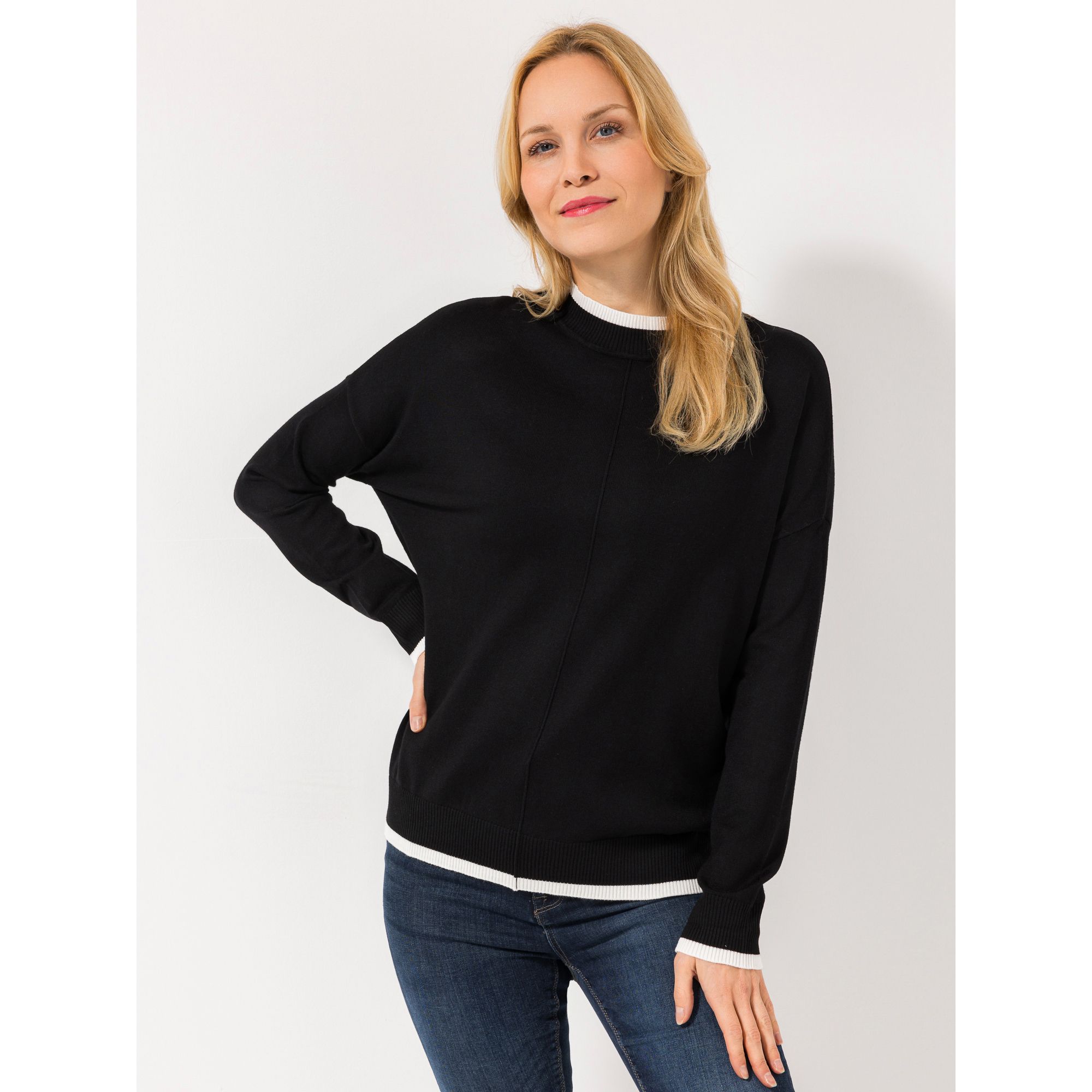 VIA MILANO Pullover, 1/1-Arm Seitenschlitz Stehkragen oversize