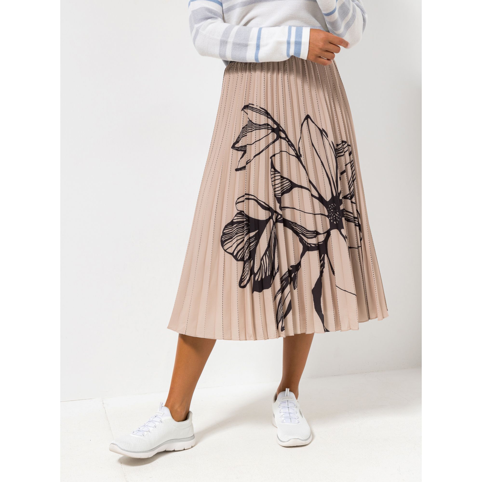 BASLER® Plisseerock Rundumdehnbund Blumen-Print Faltenkante