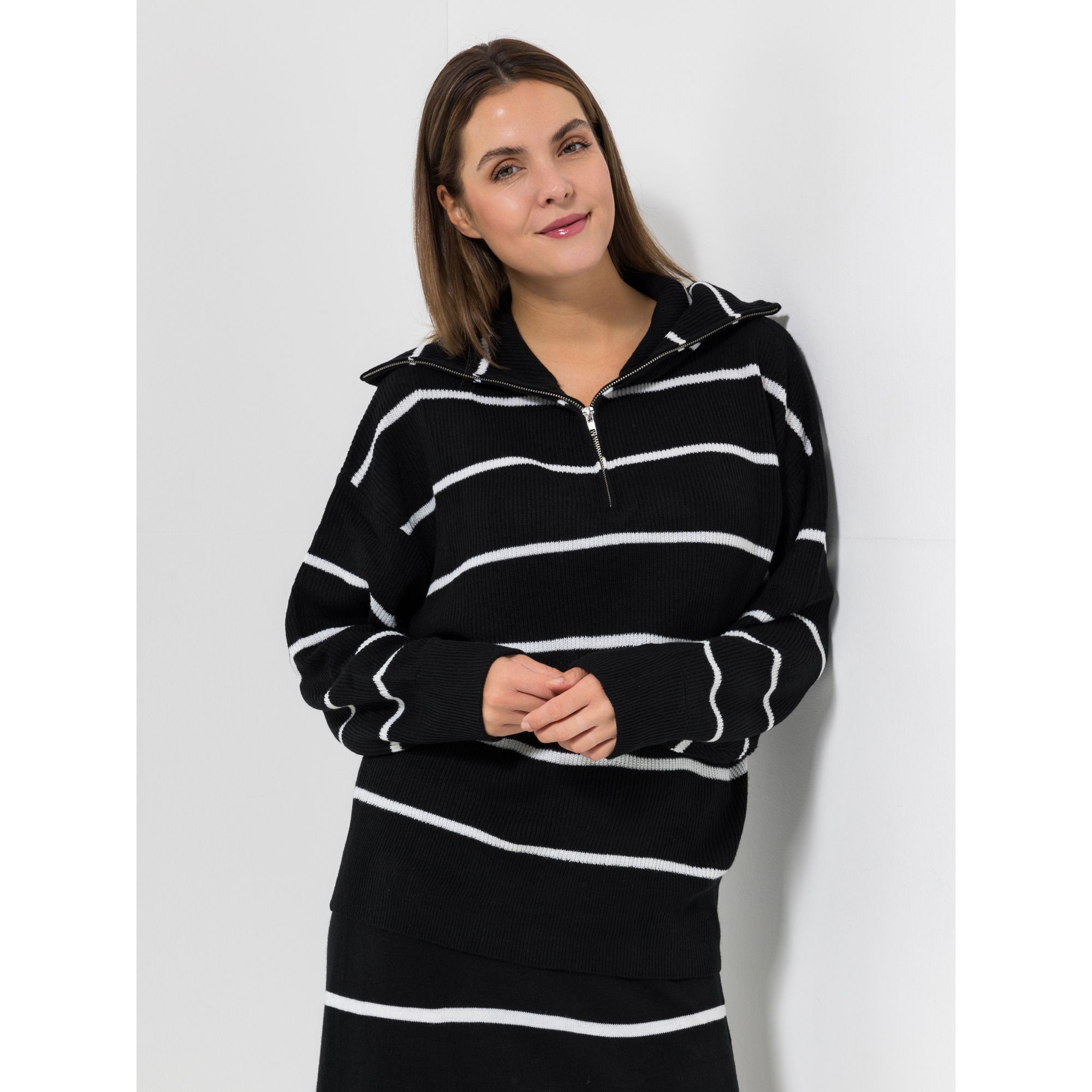 CASHMASOFT Pullover, 1/1-Arm grober Rippstrick Troyer-Kragen Oversized