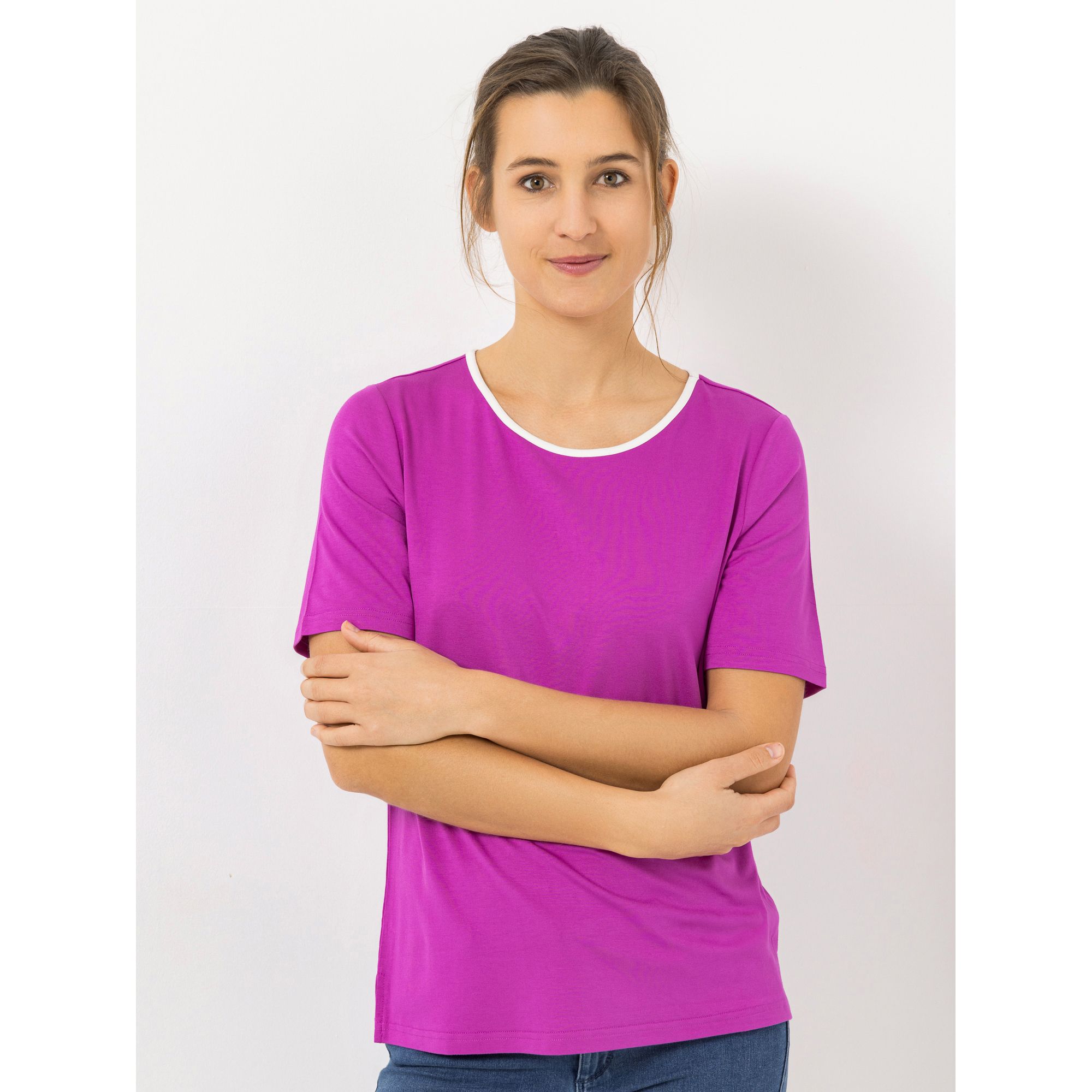 DENIM & CO. Shirt 1/2-Arm Rundhalsausschnitt figurumspielend