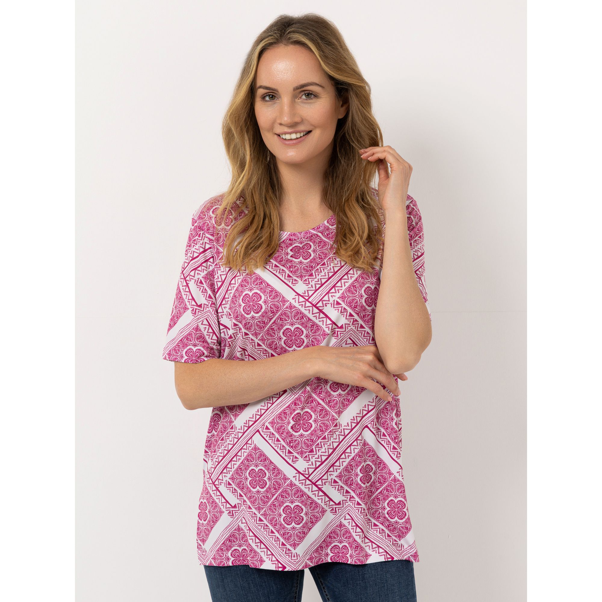 IN-PRINT Shirt-1/2 Arm Rundhalsausschnitt Seitenschlitze Allover-Druck