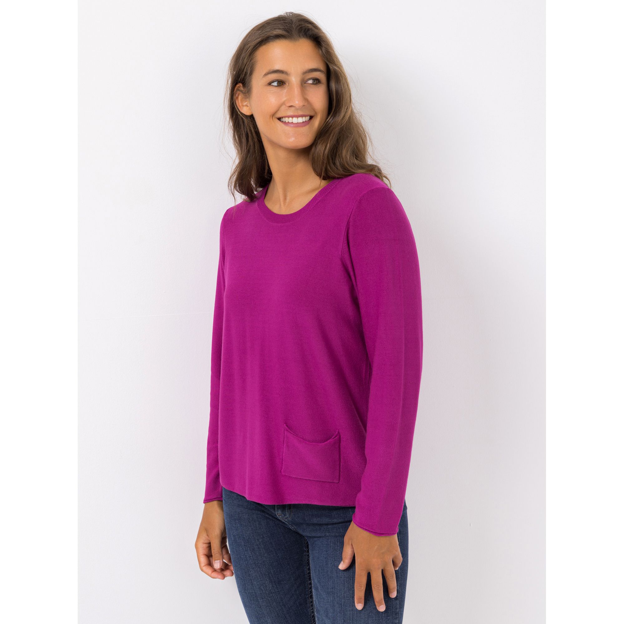 DENIM & CO. Pullover Rundhalsausschnitt Rollkanten 1 aufgesetzte Tasche