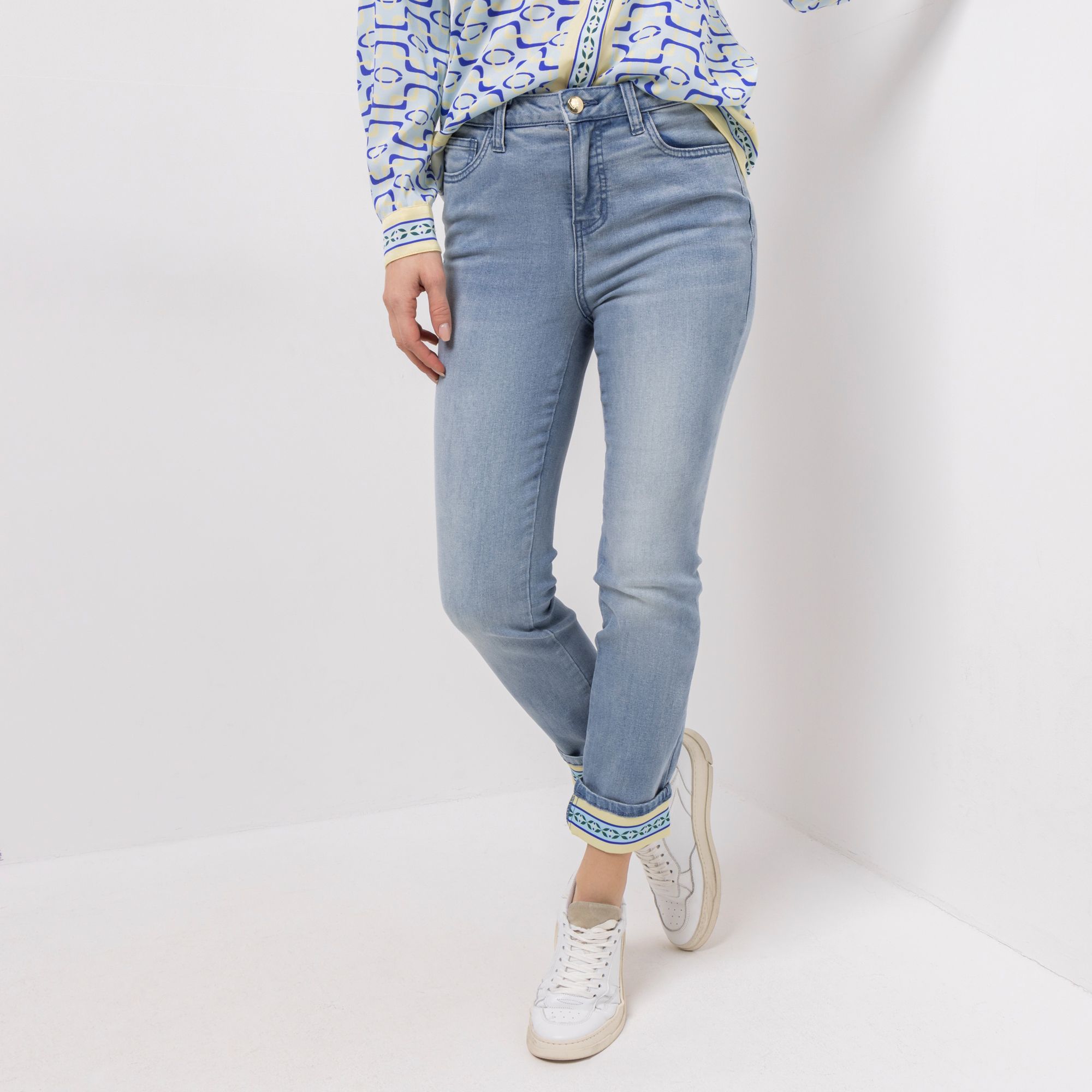 VIA MILANO Jeans, lange Form 5-Pocket-Style schmales Bein mit Umschlag