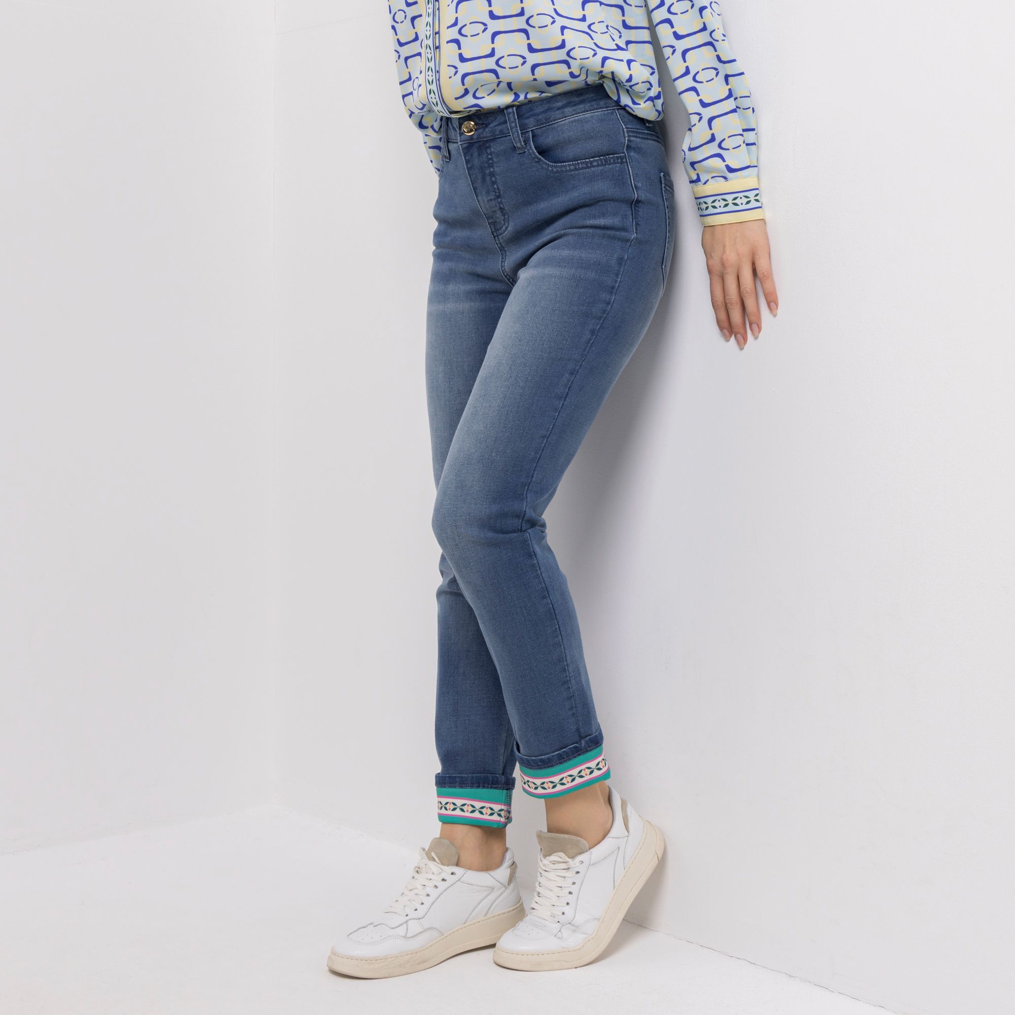 VIA MILANO Jeans, lange Form 5-Pocket-Style schmales Bein mit Umschlag