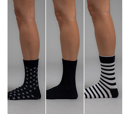 STRANDFEIN Damen-Socken Logoprint Ringelmuster 3 Paar