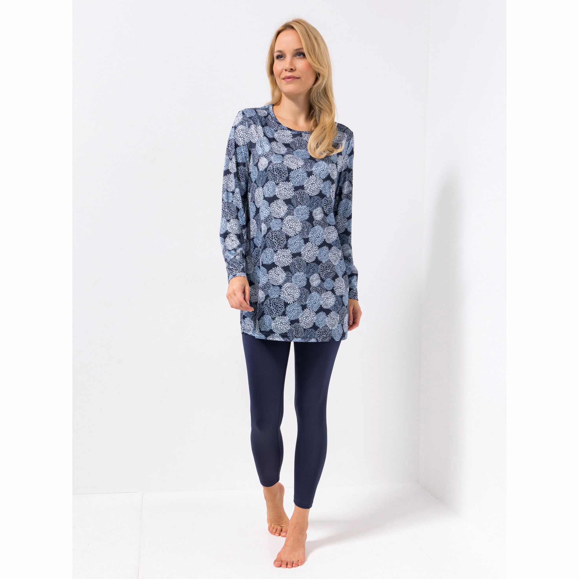 LITTLE ROSE Pyjama, 1/1-Länge Mikrofaser Longshirt, bedruckt Leggings, uni