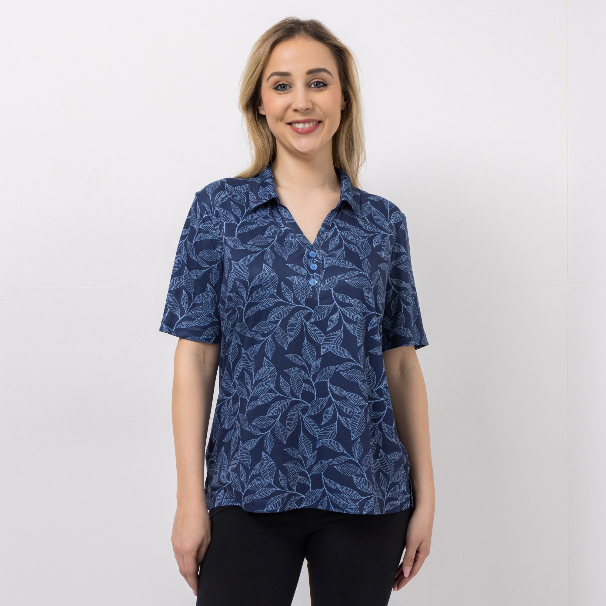 JERYMOOD HOMEWEAR Poloshirt, 1/2-Arm Mikrofaser Seitenschlitzen Zierknopfleiste