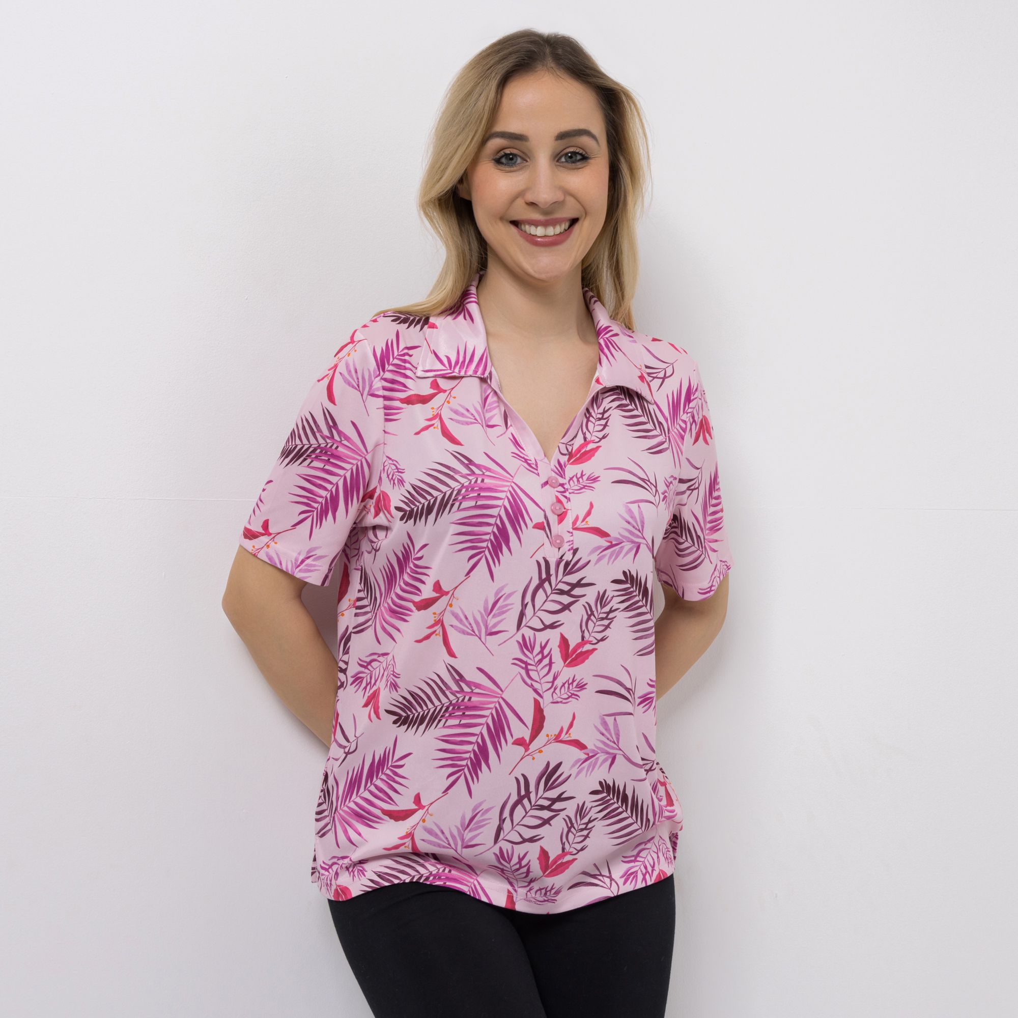 JERYMOOD HOMEWEAR Poloshirt, 1/2-Arm Mikrofaser Seitenschlitzen Zierknopfleiste