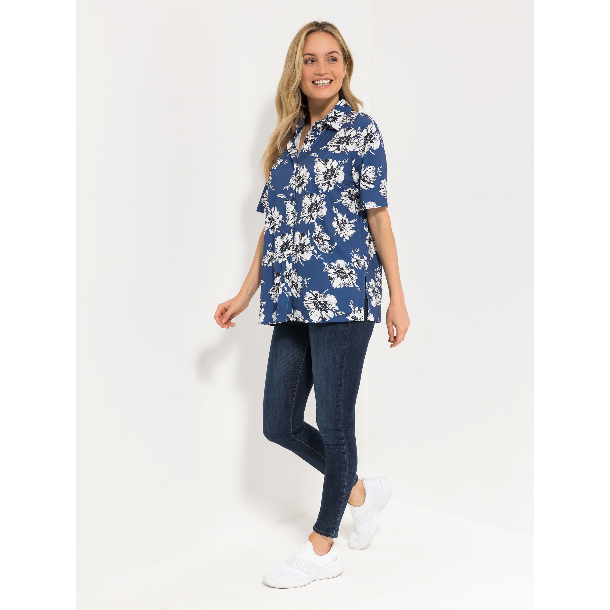 IN-PRINT Bluse, 1/2-Arm Hemdkragen Blumendruck leger weit