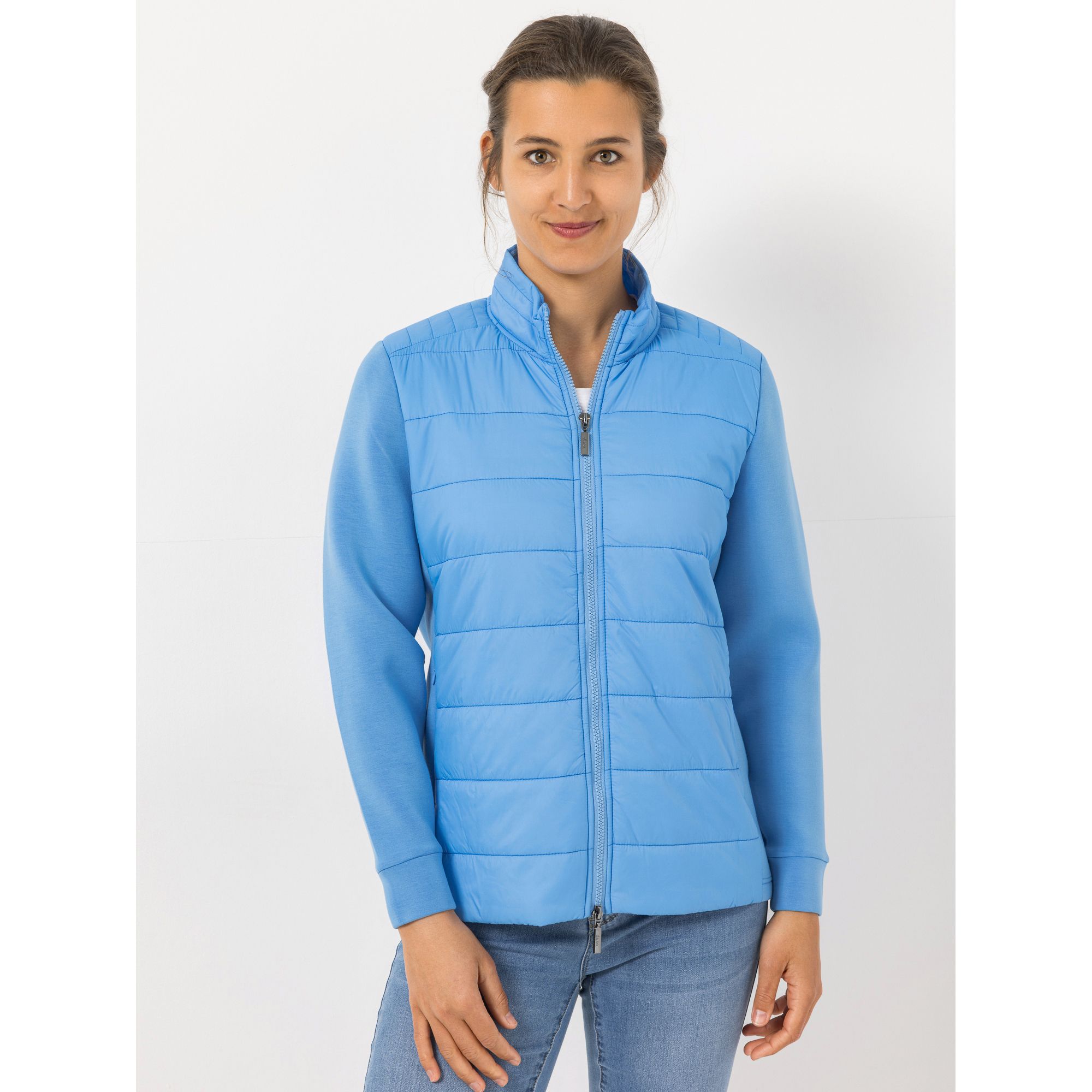 DENIM & CO. Jacke Stehkragen 2-Wege-Reißverschluss Materialmix