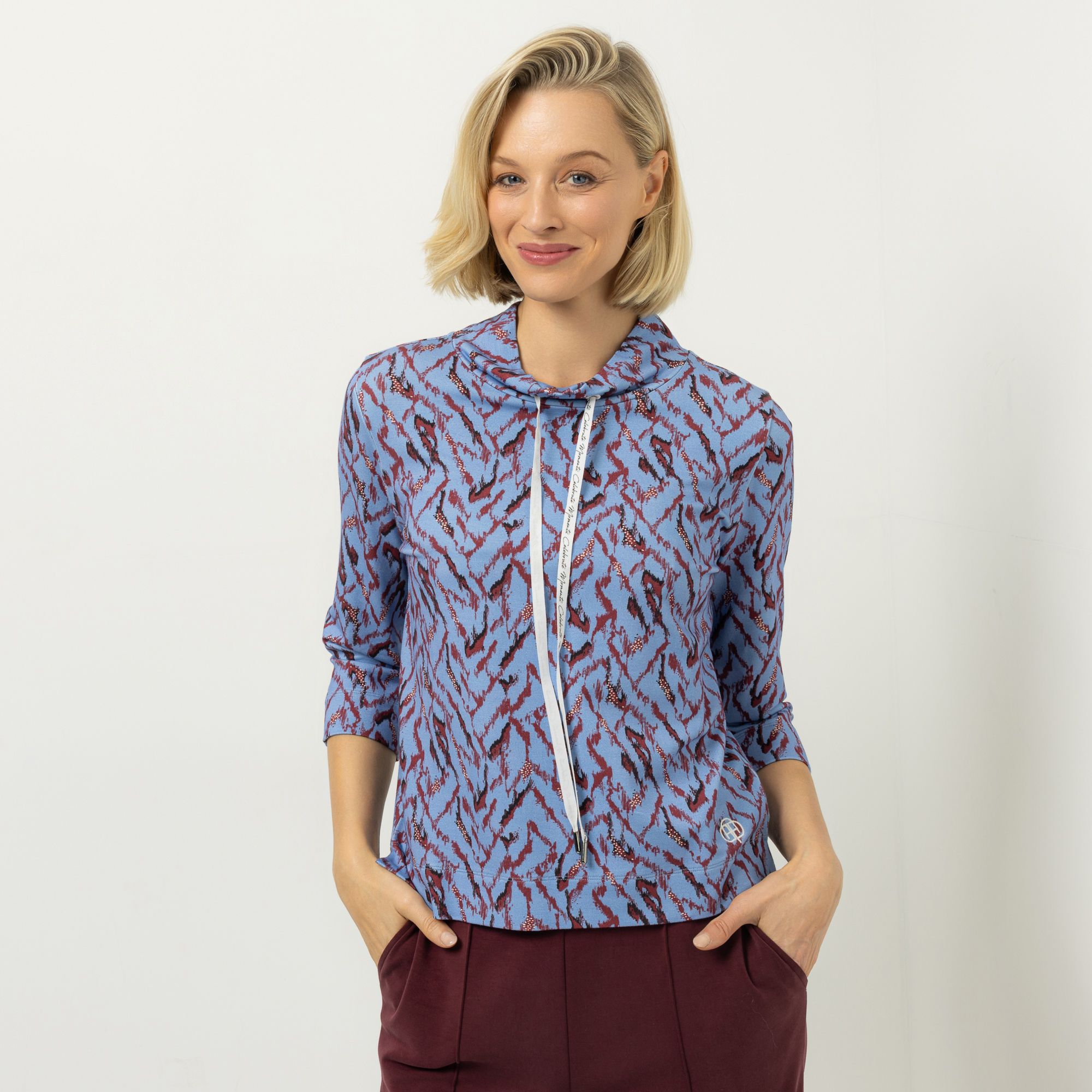 AMINATI® Shirt, 3/4-Arm Stehkragen Seitenschlitze Allover-Druck