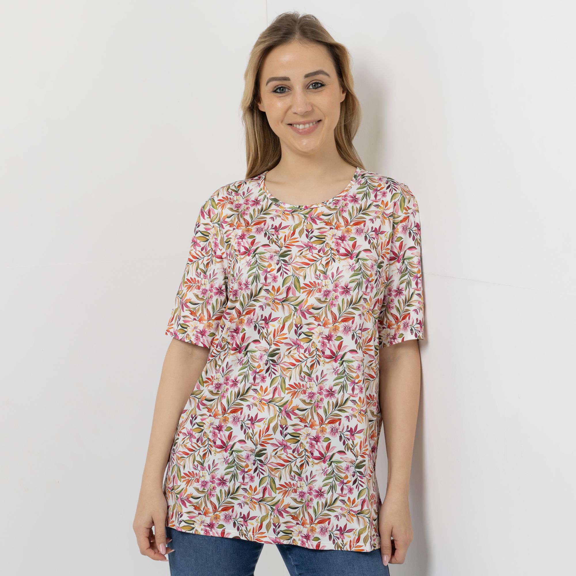 IN-PRINT Shirt, 1/2-Arm Rundhalsausschnitt Seitenschlitze