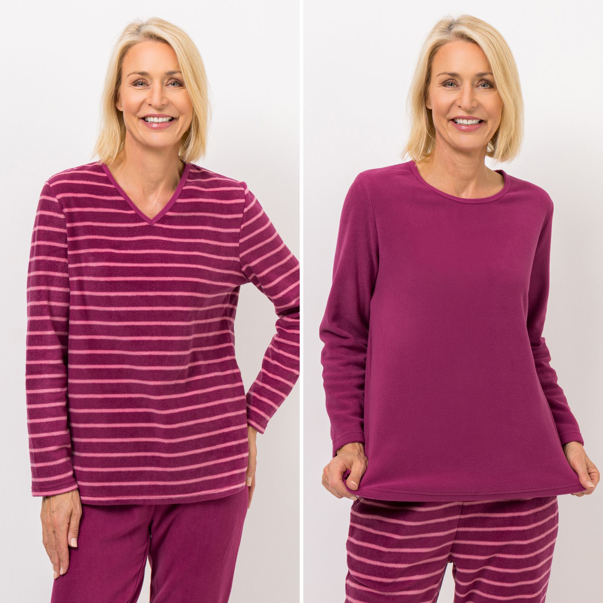 POLARSTERN HOMEWEAR 2 Shirts Mikrofaser Fleece Ausschnittvariationen 1x uni, 1x bedruckt