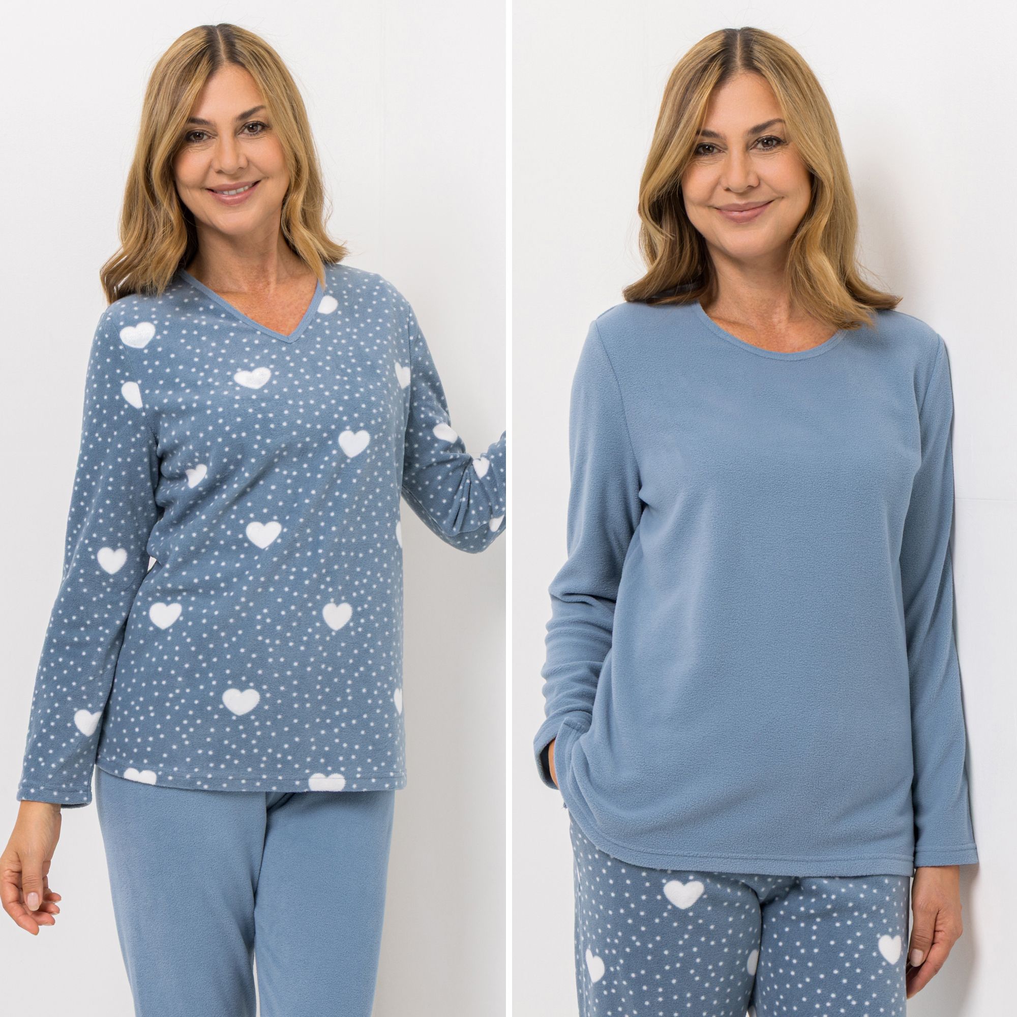POLARSTERN HOMEWEAR 2 Shirts Mikrofaser Fleece Ausschnittvariationen 1x uni, 1x bedruckt