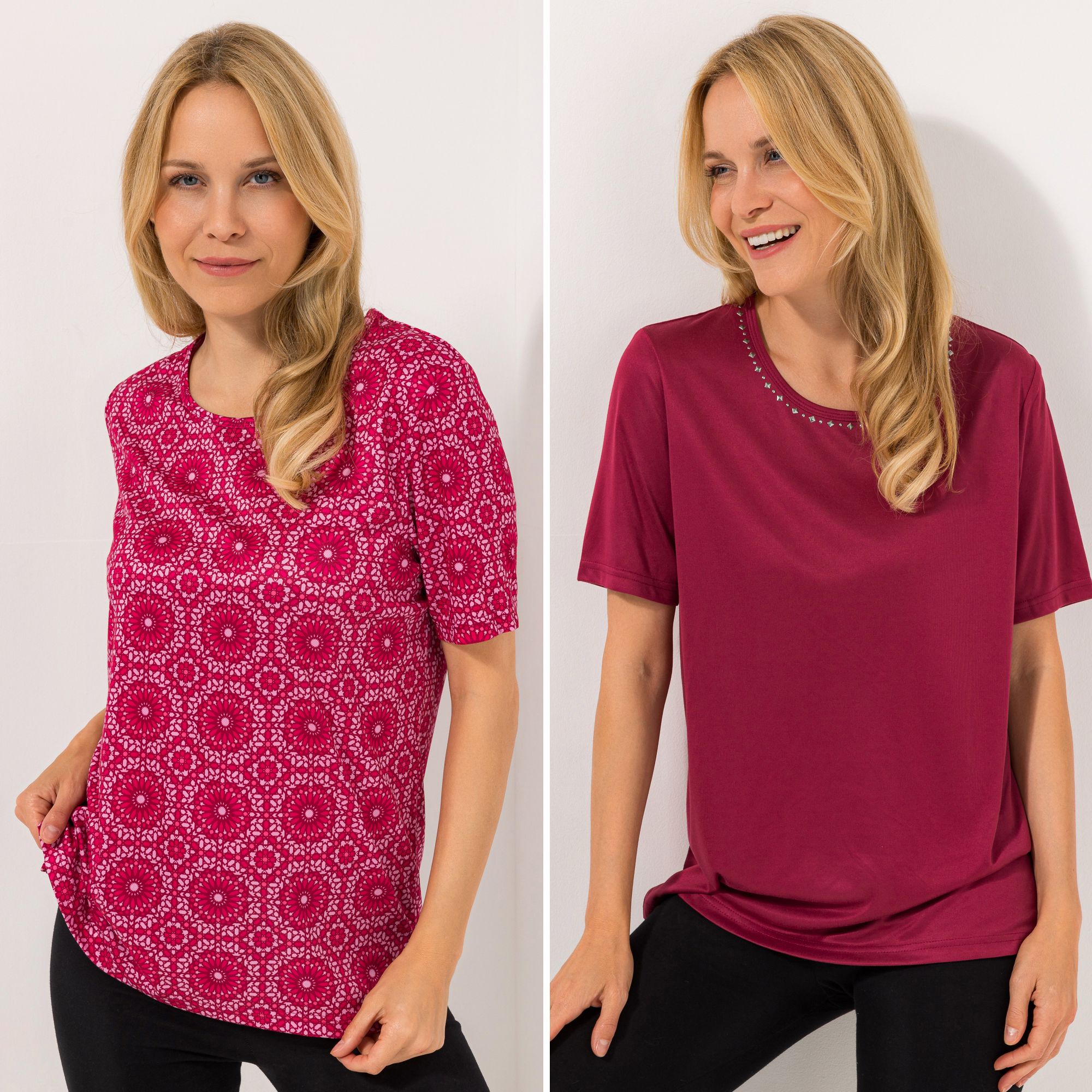 JERYMOOD HOMEWEAR 2 Shirts, 1/2-Arm Mikrofaser 1x uni, Nietendetails 1x bedruckt