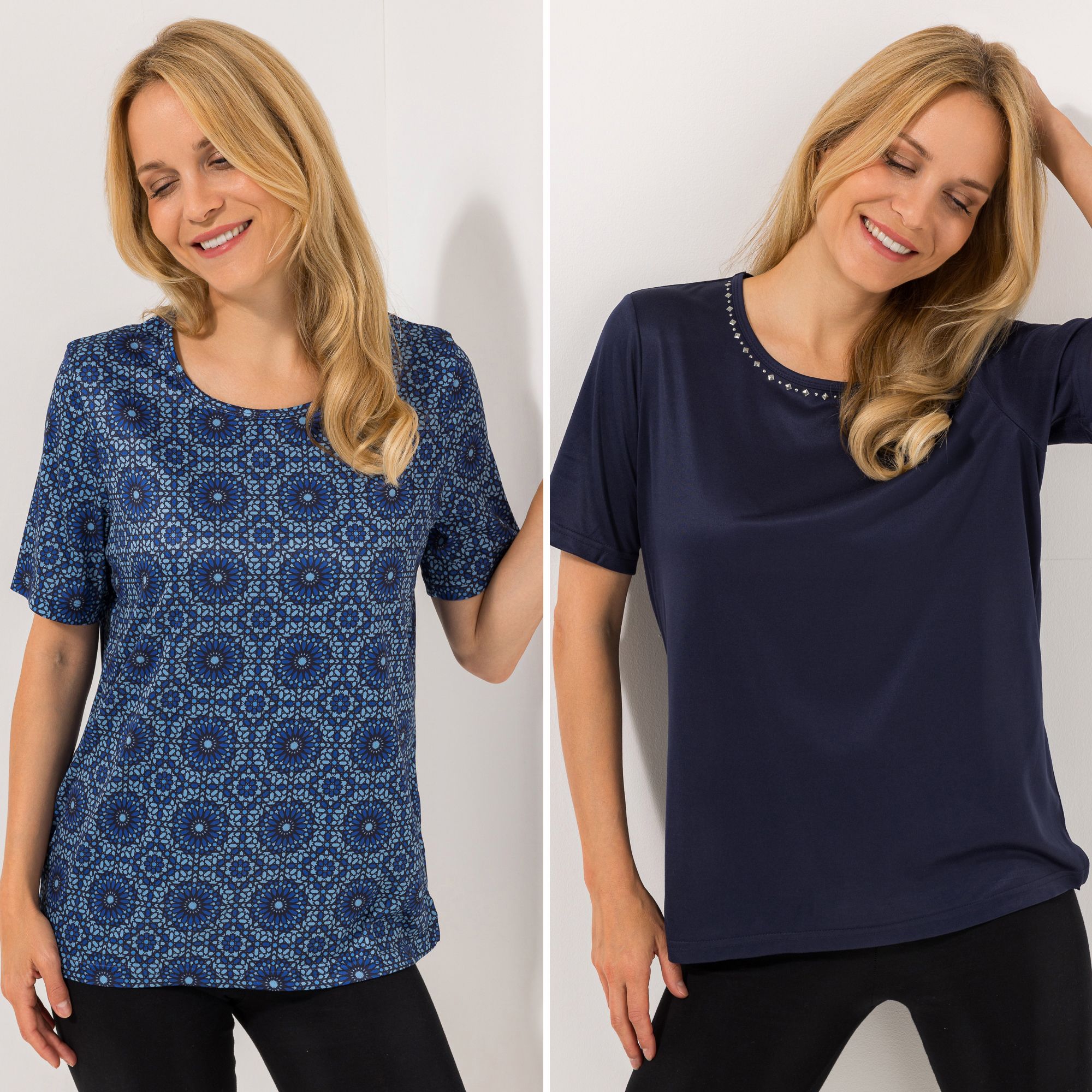 JERYMOOD HOMEWEAR 2 Shirts, 1/2-Arm Mikrofaser 1x uni, Nietendetails 1x bedruckt