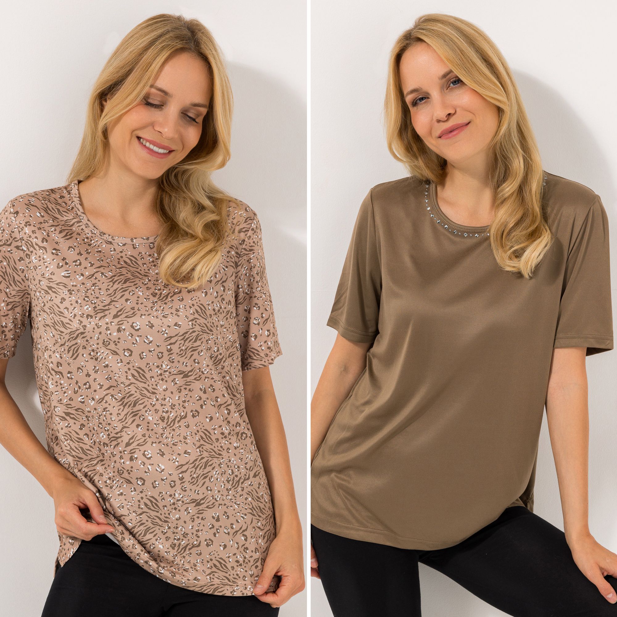 JERYMOOD HOMEWEAR 2 Shirts, 1/2-Arm Mikrofaser 1x uni, Nietendetails 1x bedruckt