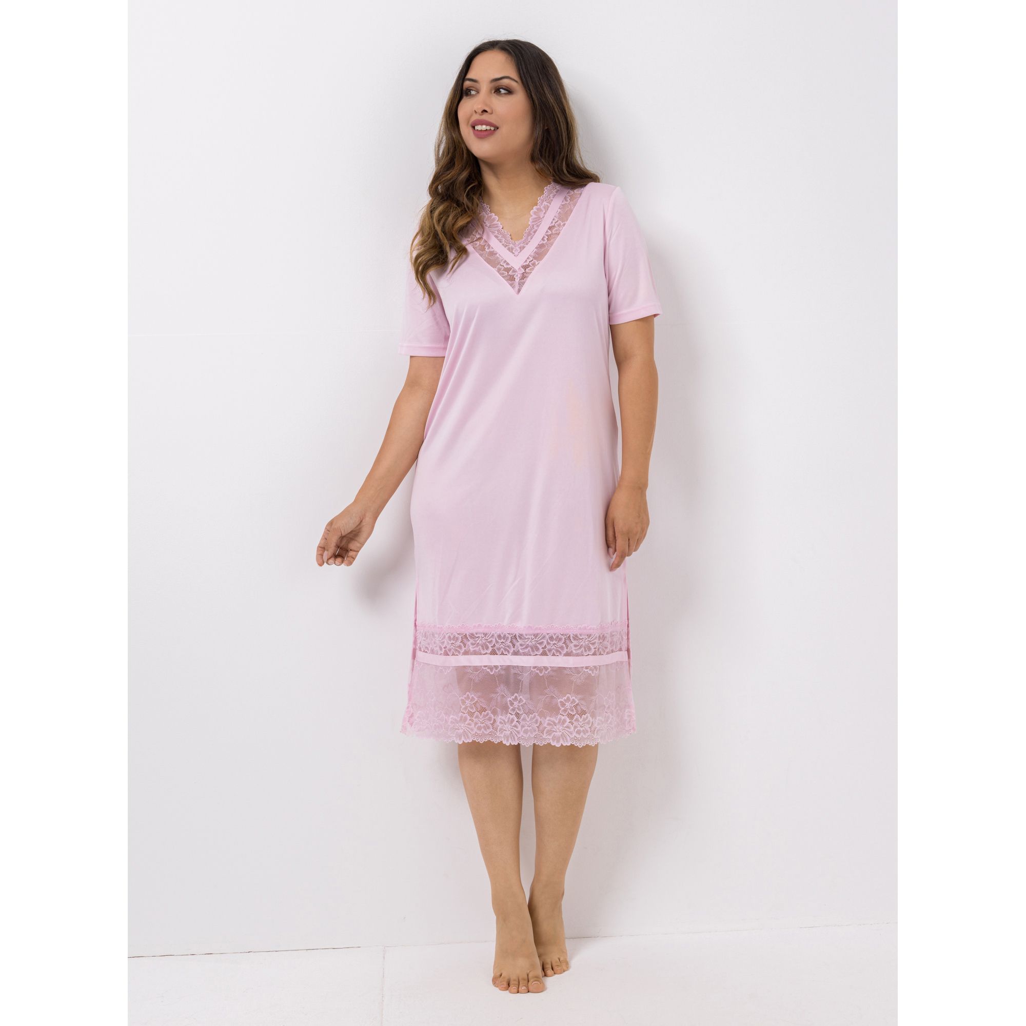 LITTLE ROSE Nachthemd, 1/2-Arm Mikrofaser V-Ausschnitt Spitzendetails