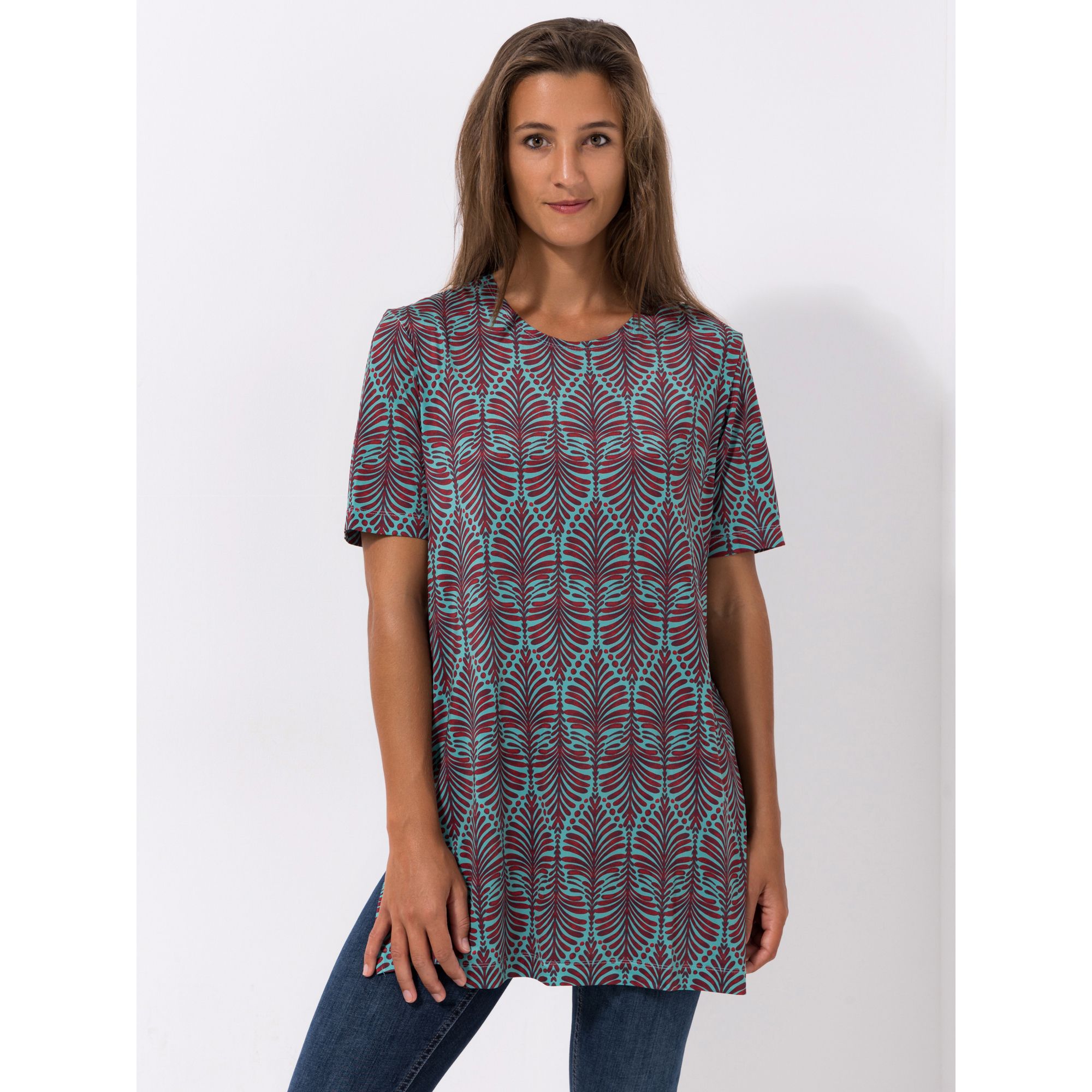 IN-PRINT Tunika, 1/2-Arm Rundhalsausschnitt Seitenschlitze grafischer Druck