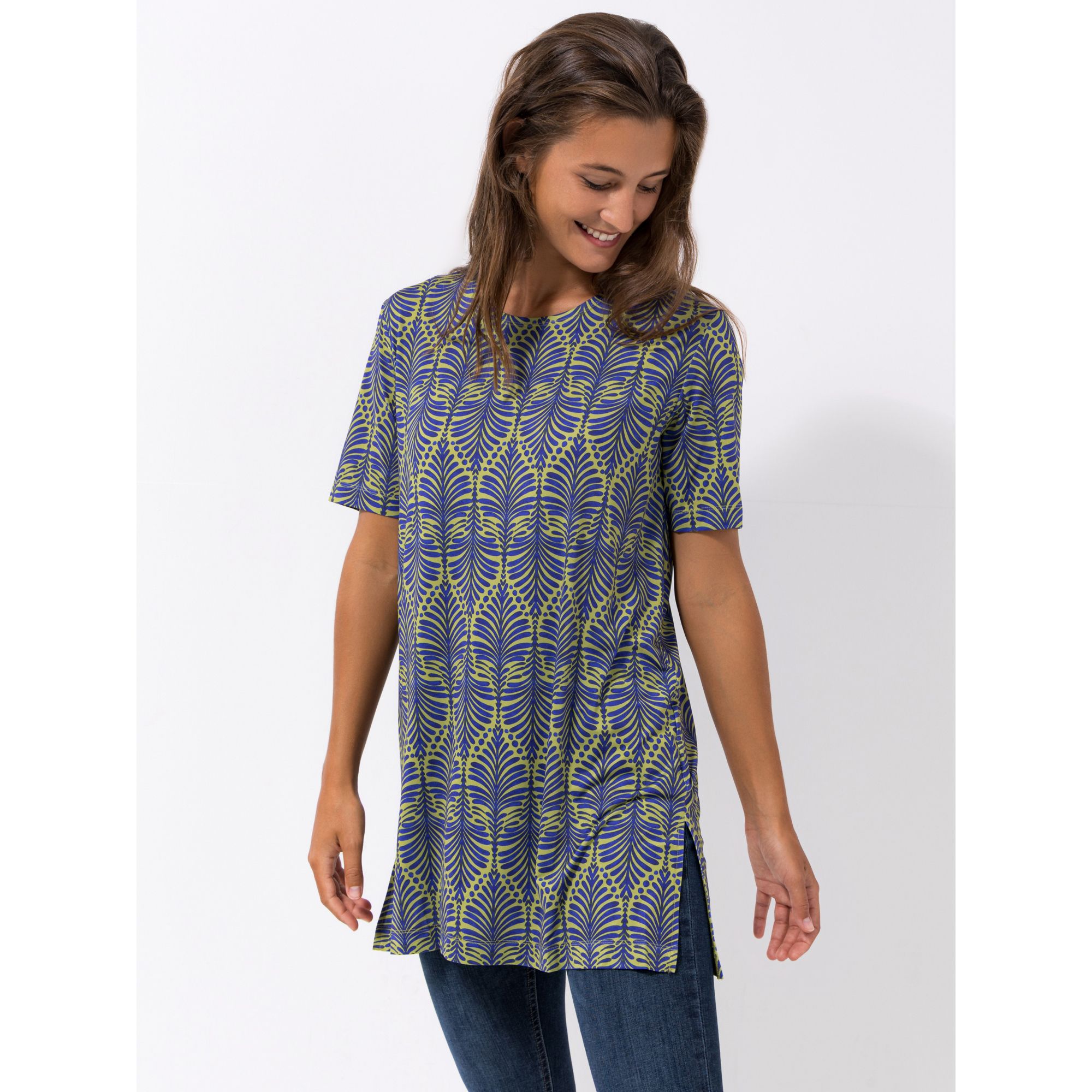 IN-PRINT Tunika, 1/2-Arm Rundhalsausschnitt Seitenschlitze grafischer Druck
