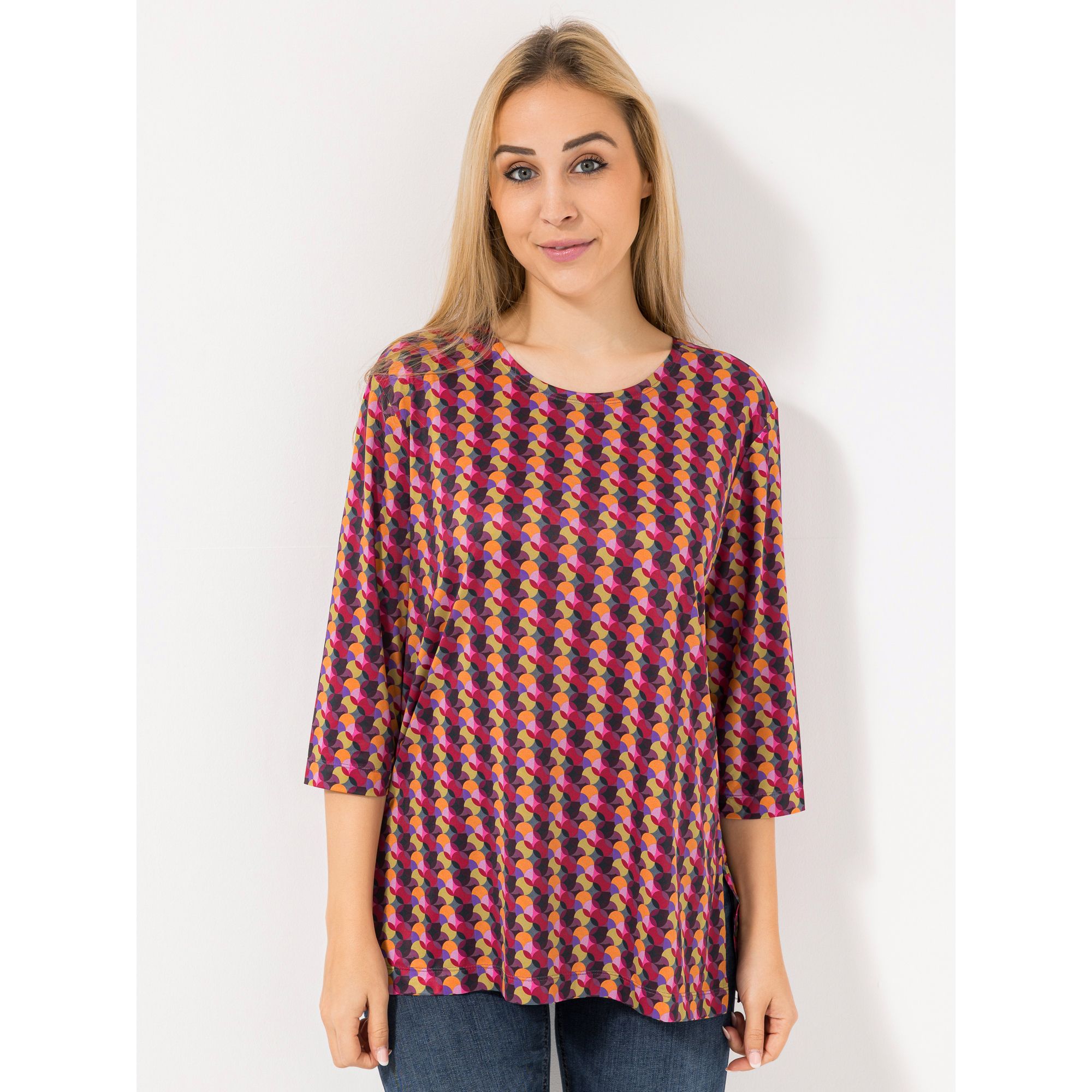 IN-PRINT Shirt, 3/4-Arm Rundhalsausschnitt Seitenschlitze leger-weit