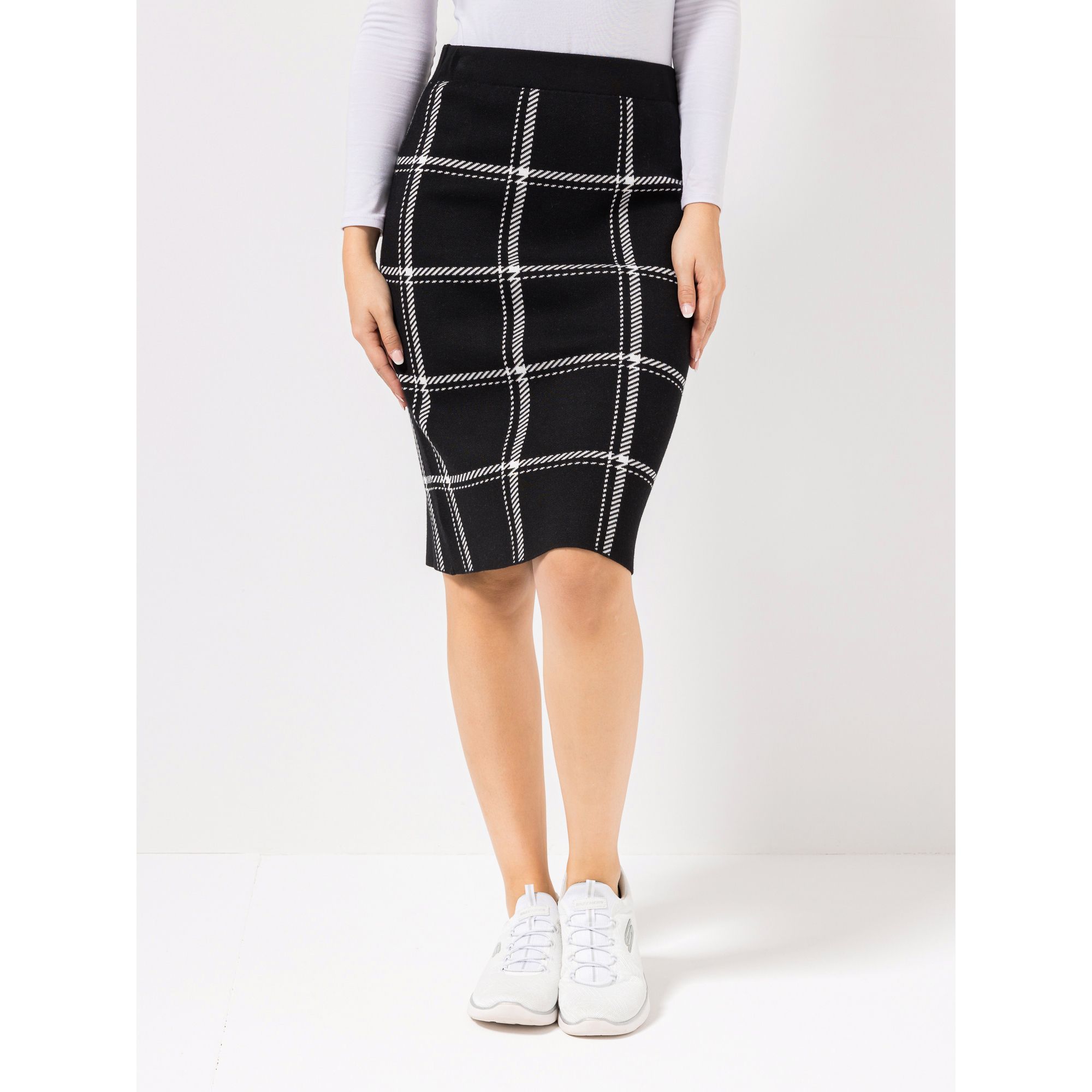 VIA MILANO Strickrock knieumspielend kariert Rundumdehnbund