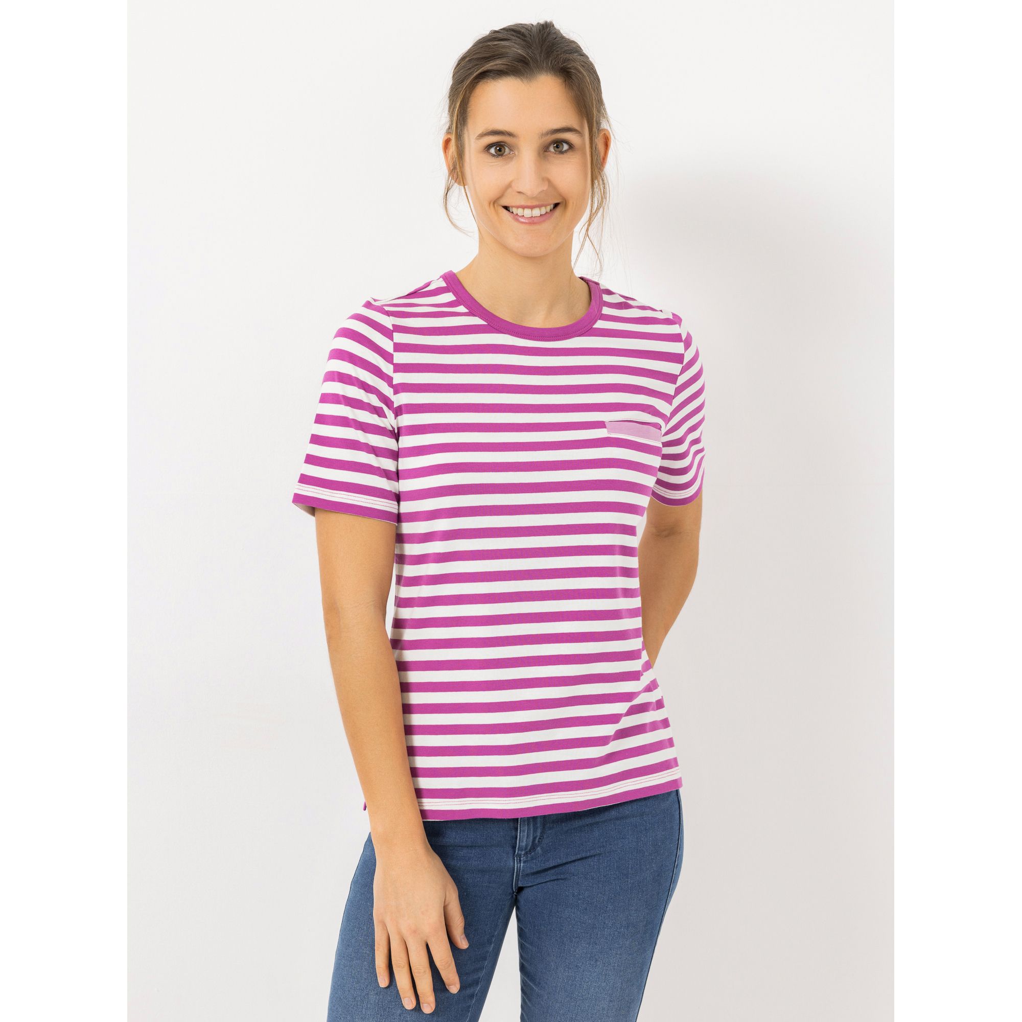 DENIM & CO. Shirt, 1/2-Arm Rundhalsausschnitt Seitenschlitze Leistentasche