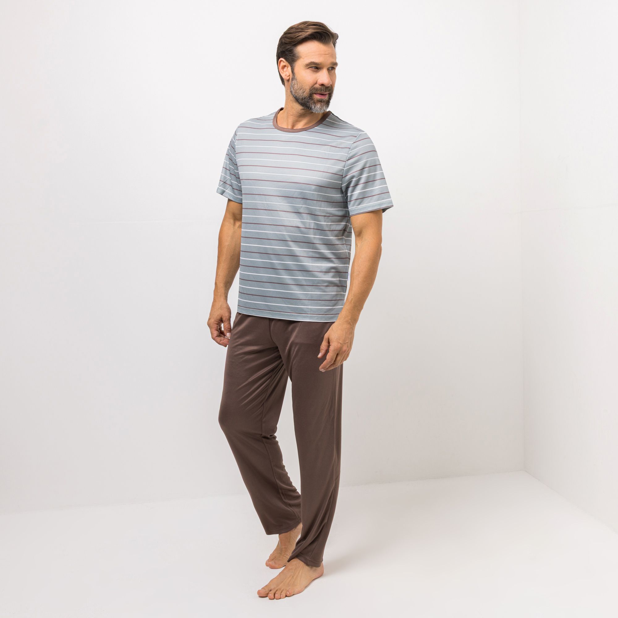 MEN'S TOUCH Pyjama-Set Mikrofaser, Pikee Shirt, 1/2-Arm Hose, lange Form