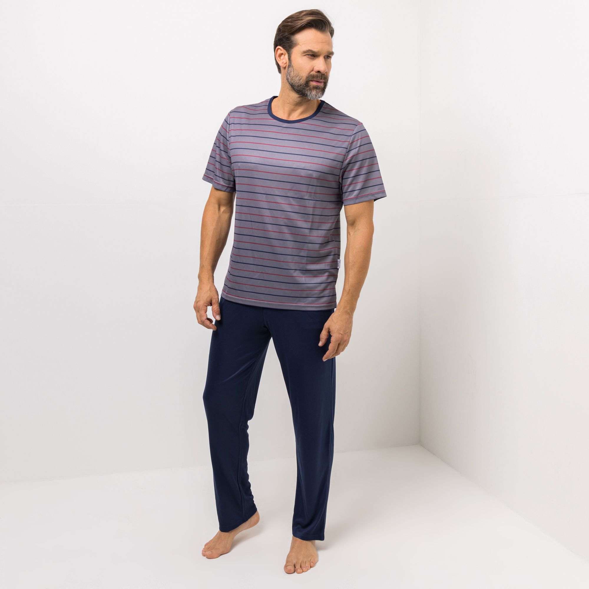MEN'S TOUCH Pyjama-Set Mikrofaser, Pikee Shirt, 1/2-Arm Hose, lange Form