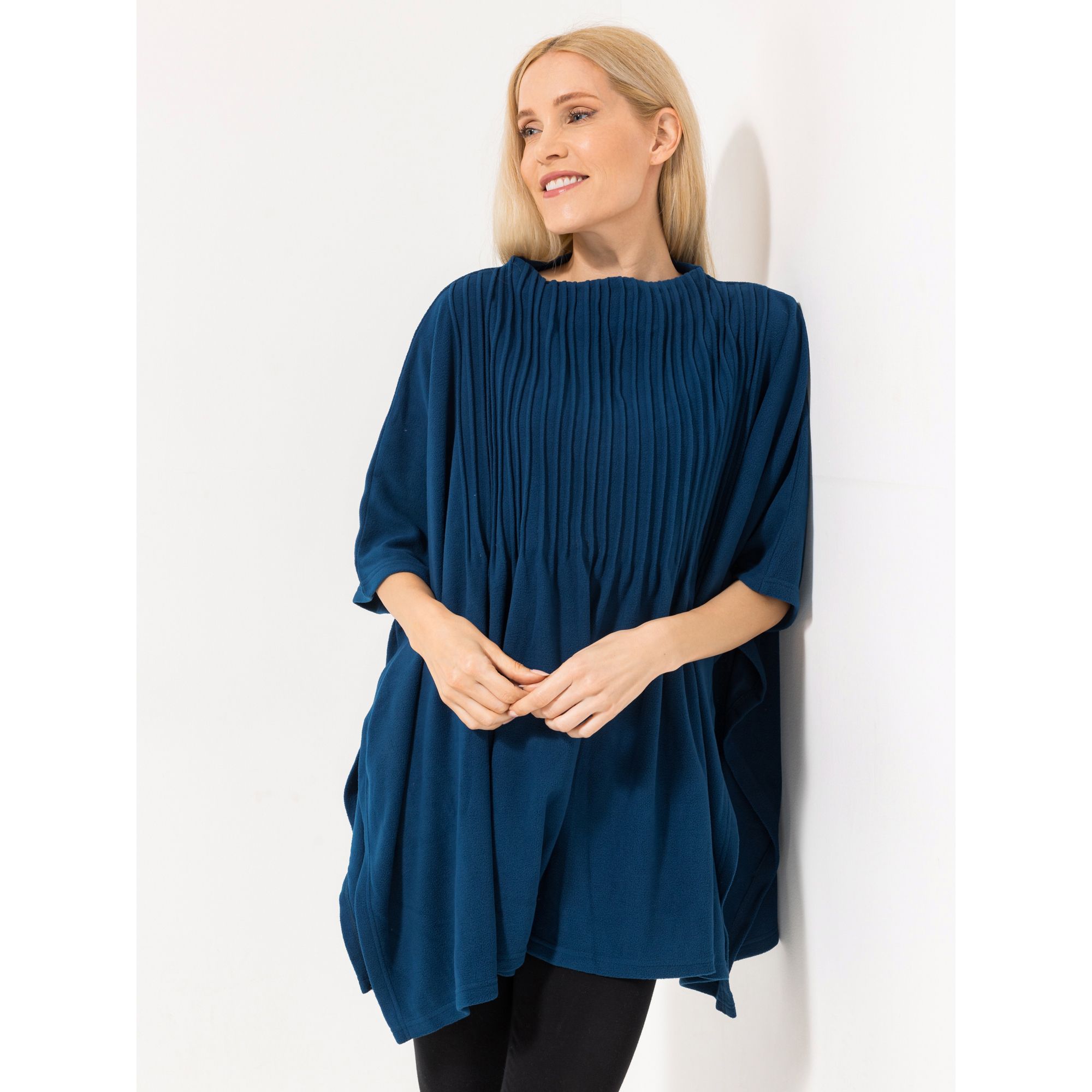 POLARSTERN HOMEWEAR Poncho Flanell Fleece lange Form uni