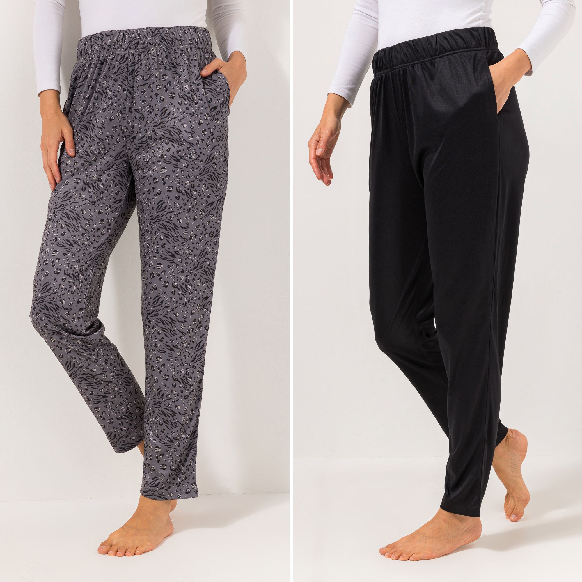 JERYMOOD HOMEWEAR 2 Hosen, 1/1-Länge Rundumdehnbund Eingriffstaschen 1x uni, 1x bedruckt