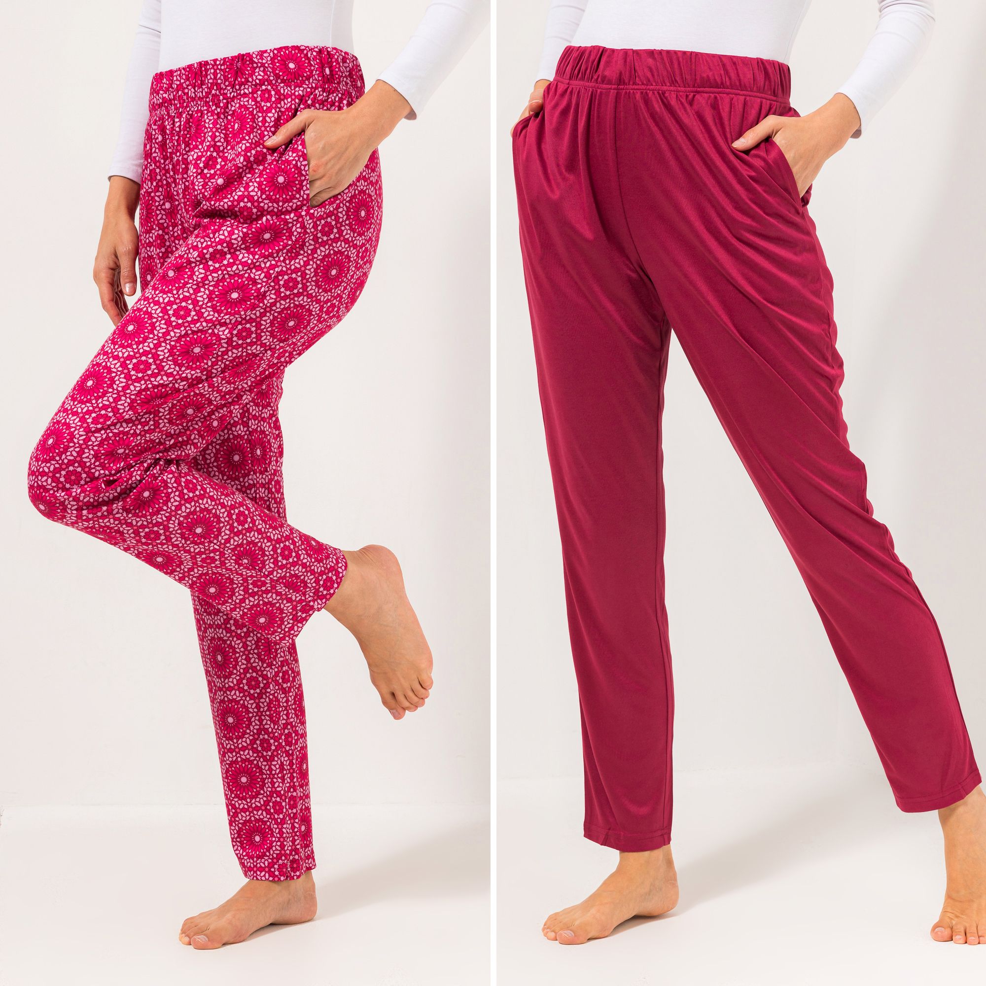 JERYMOOD HOMEWEAR 2 Hosen, 1/1-Länge Rundumdehnbund Eingriffstaschen 1x uni, 1x bedruckt