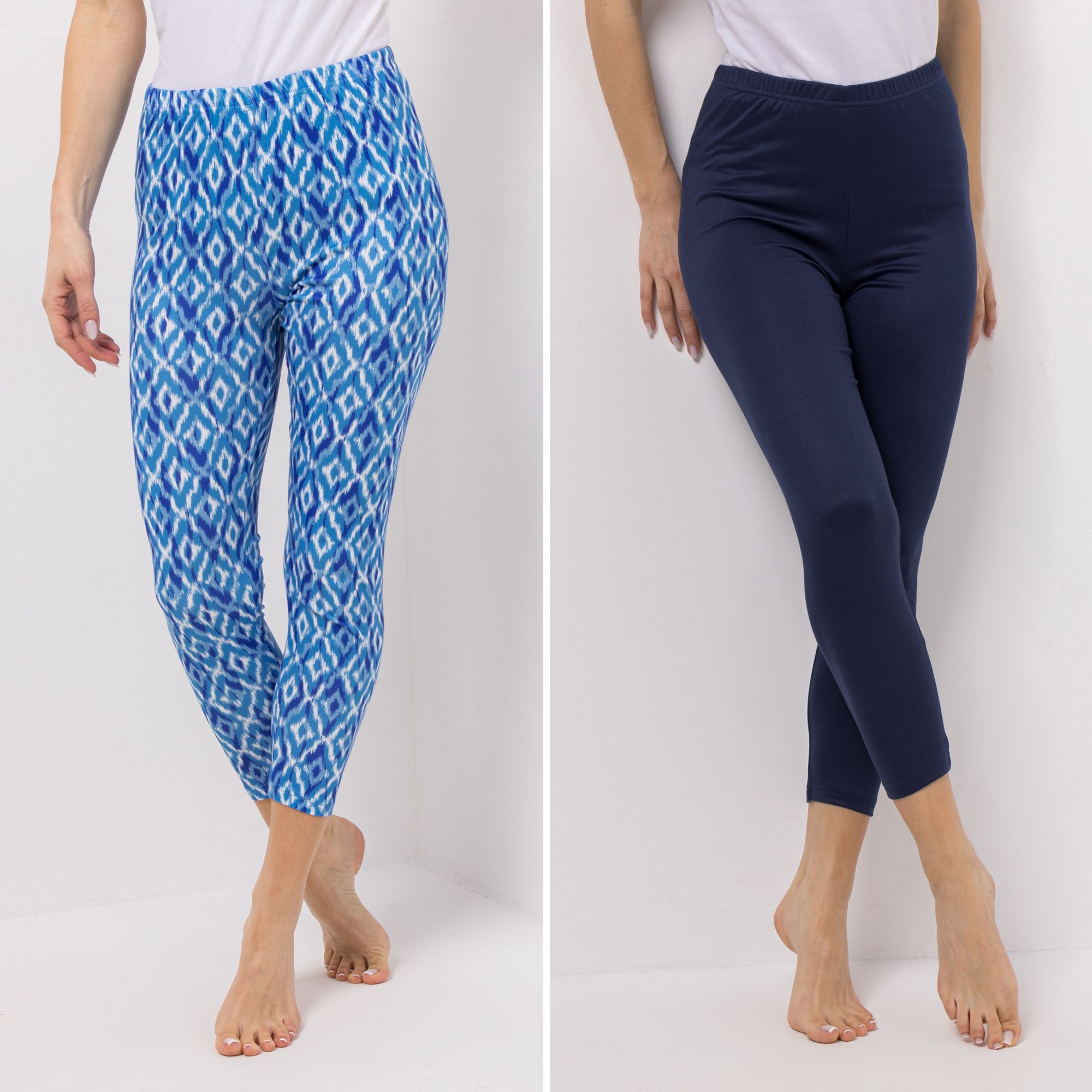 JERYMOOD HOMEWEAR 2 Leggings, 7/8-Länge Rundumdehnbund 1x uni, 1x bedruckt sehr schmale Passform