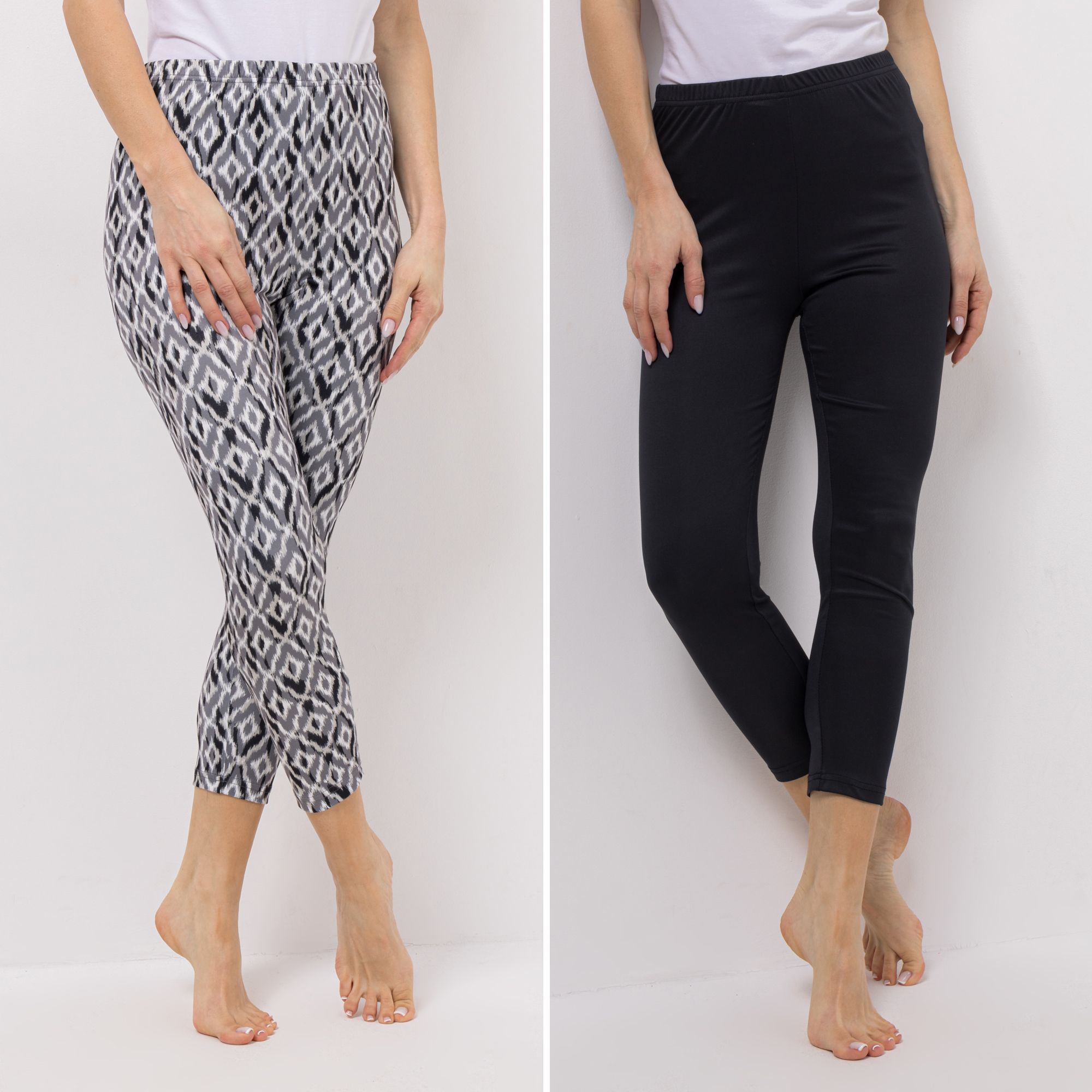 JERYMOOD HOMEWEAR 2 Leggings, 7/8-Länge Rundumdehnbund 1x uni, 1x bedruckt sehr schmale Passform