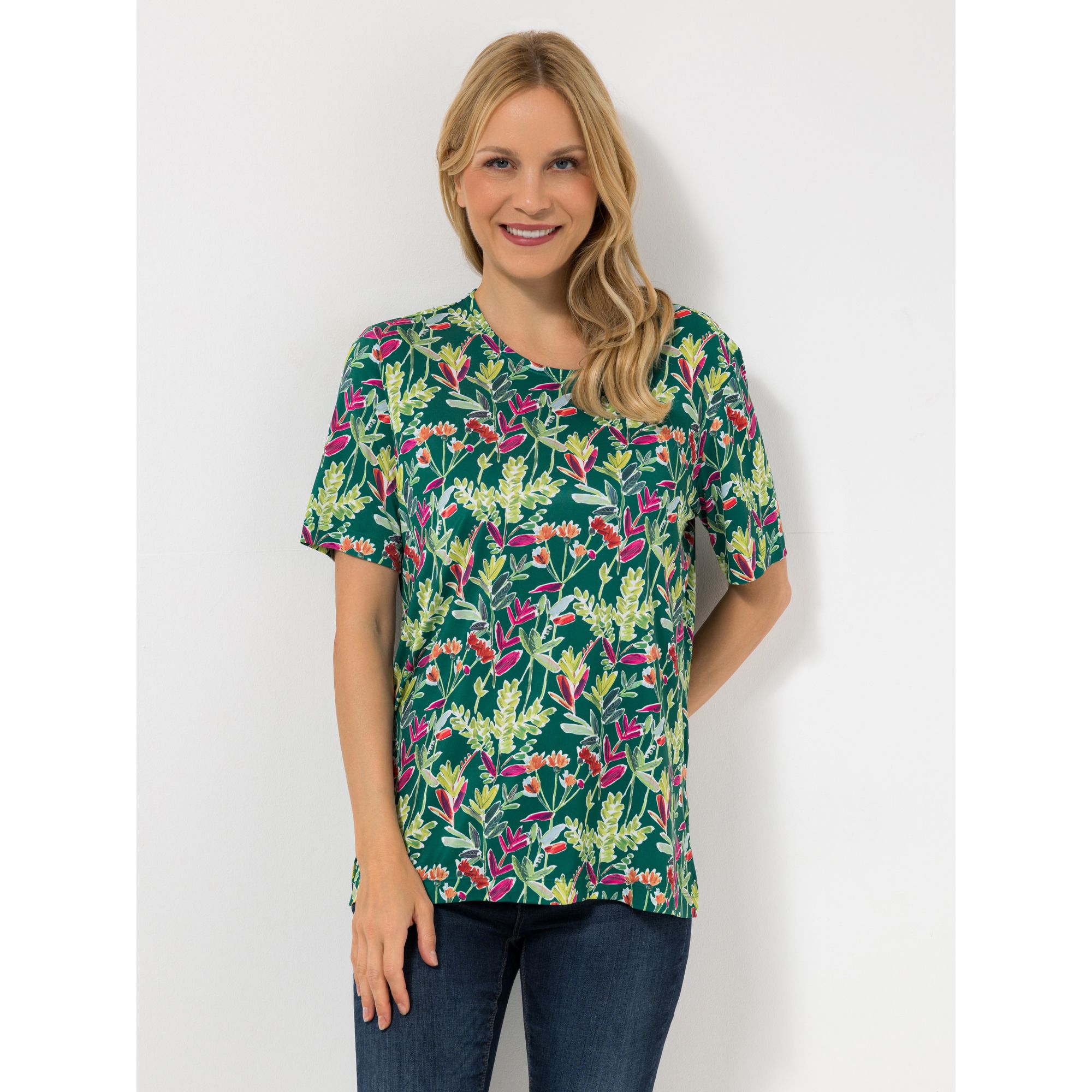 IN-PRINT Shirt, 1/2-Arm Rundhalsausschnitt Seitenschlitze leger-weit