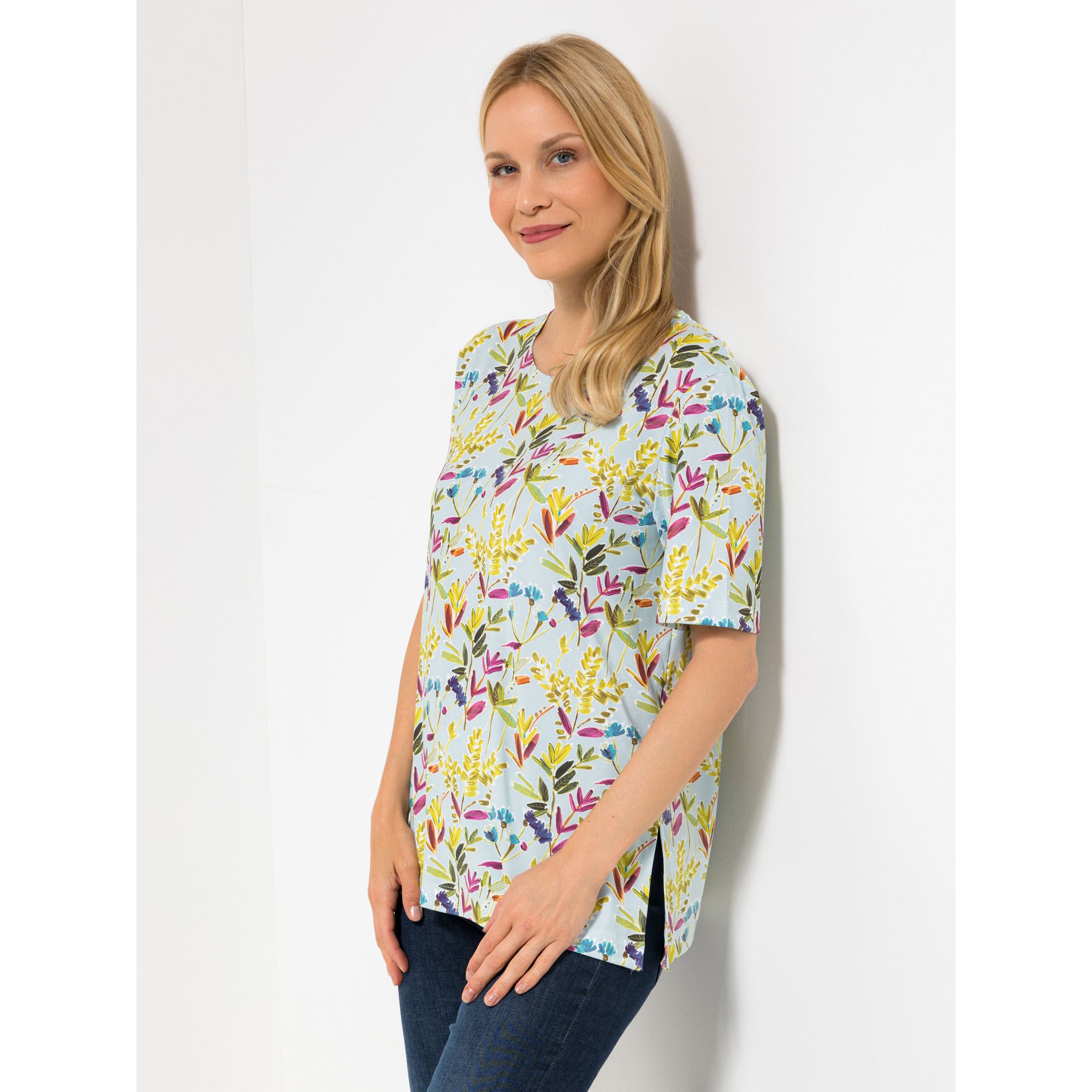 IN-PRINT Shirt, 1/2-Arm Rundhalsausschnitt Seitenschlitze leger-weit