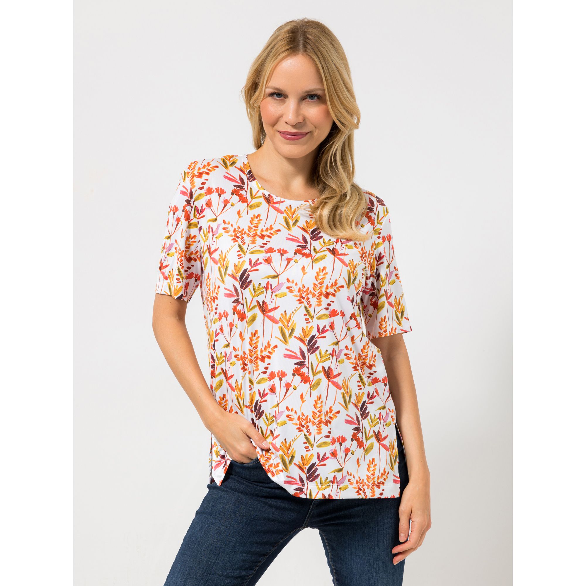 IN-PRINT Shirt, 1/2-Arm Rundhalsausschnitt Seitenschlitze leger-weit