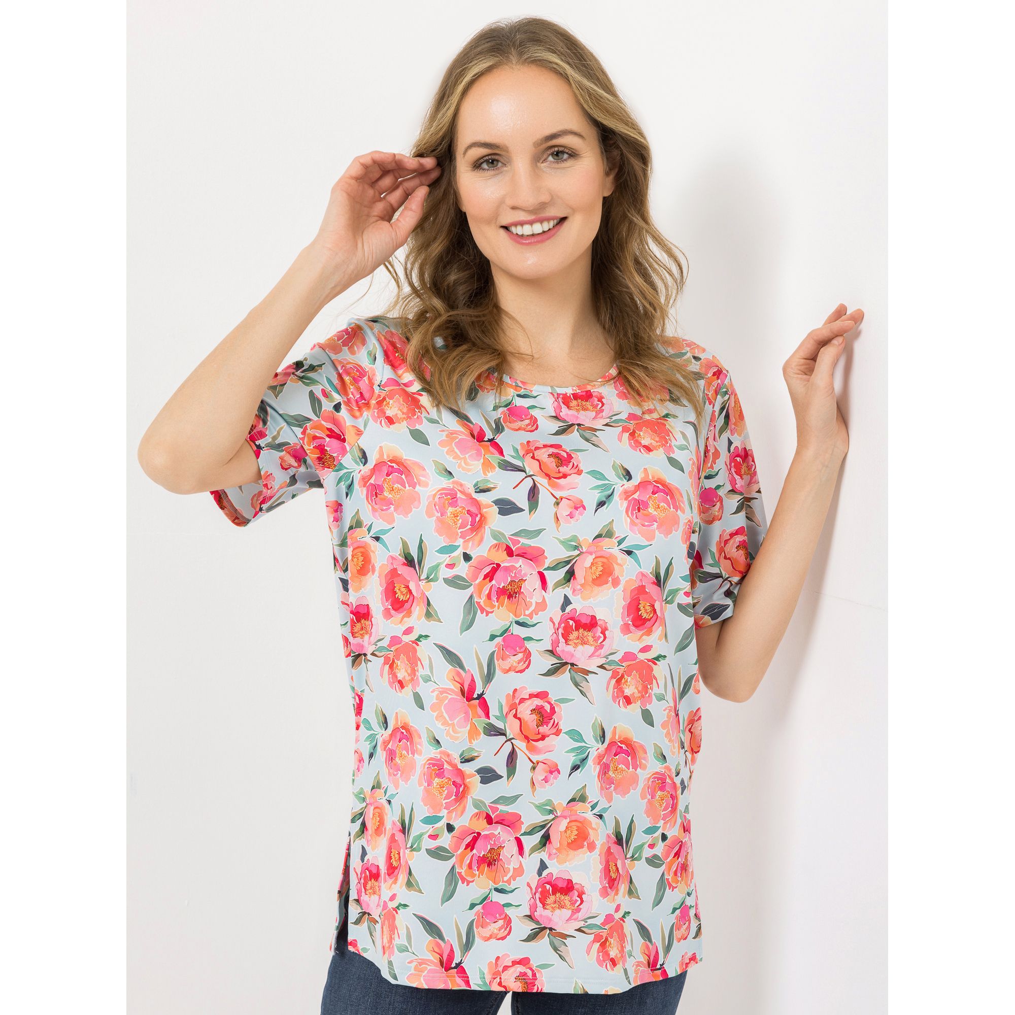 IN-PRINT Shirt 1/2-Arm Rundhalsausschnitt Blumendruck