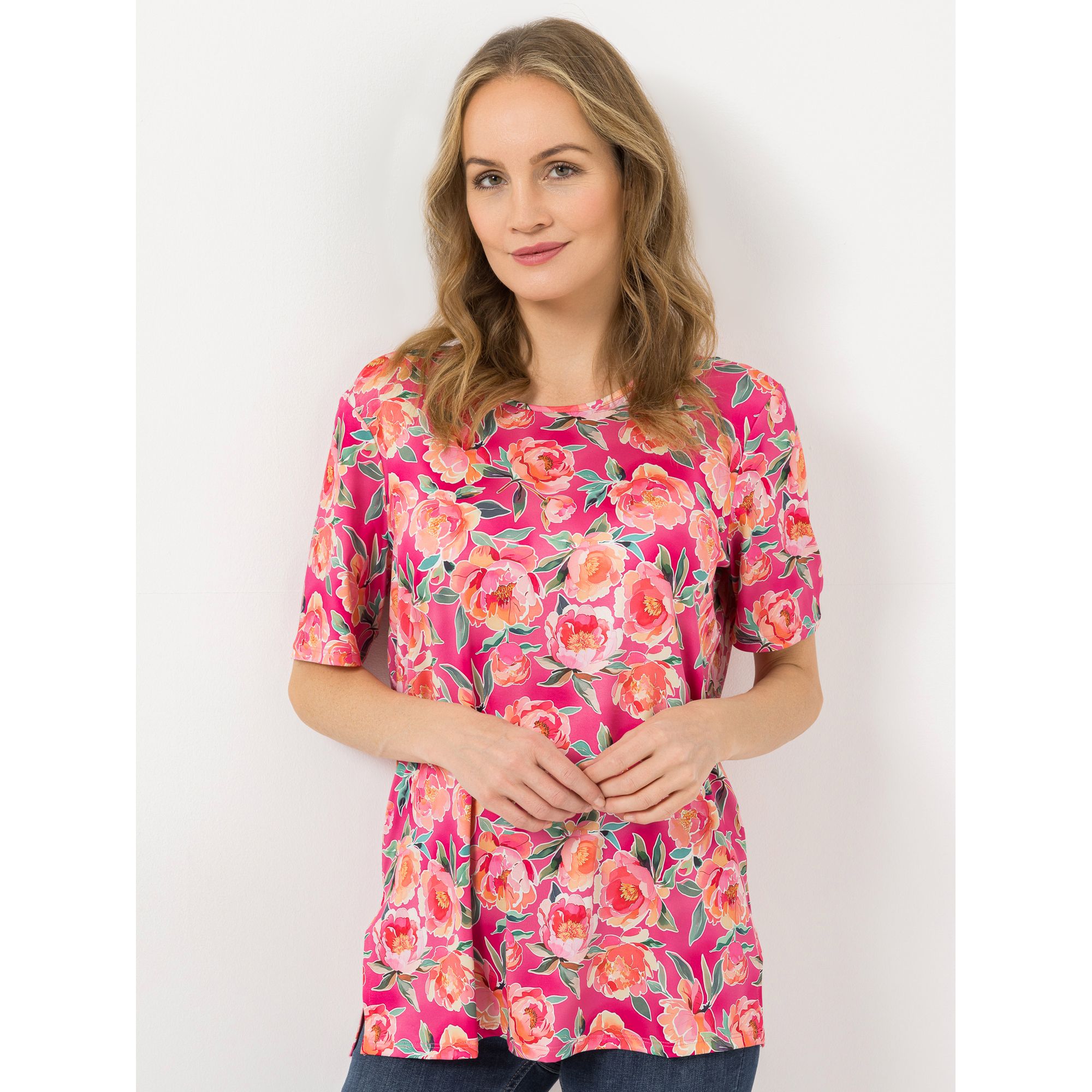 IN-PRINT Shirt 1/2-Arm Rundhalsausschnitt Blumendruck