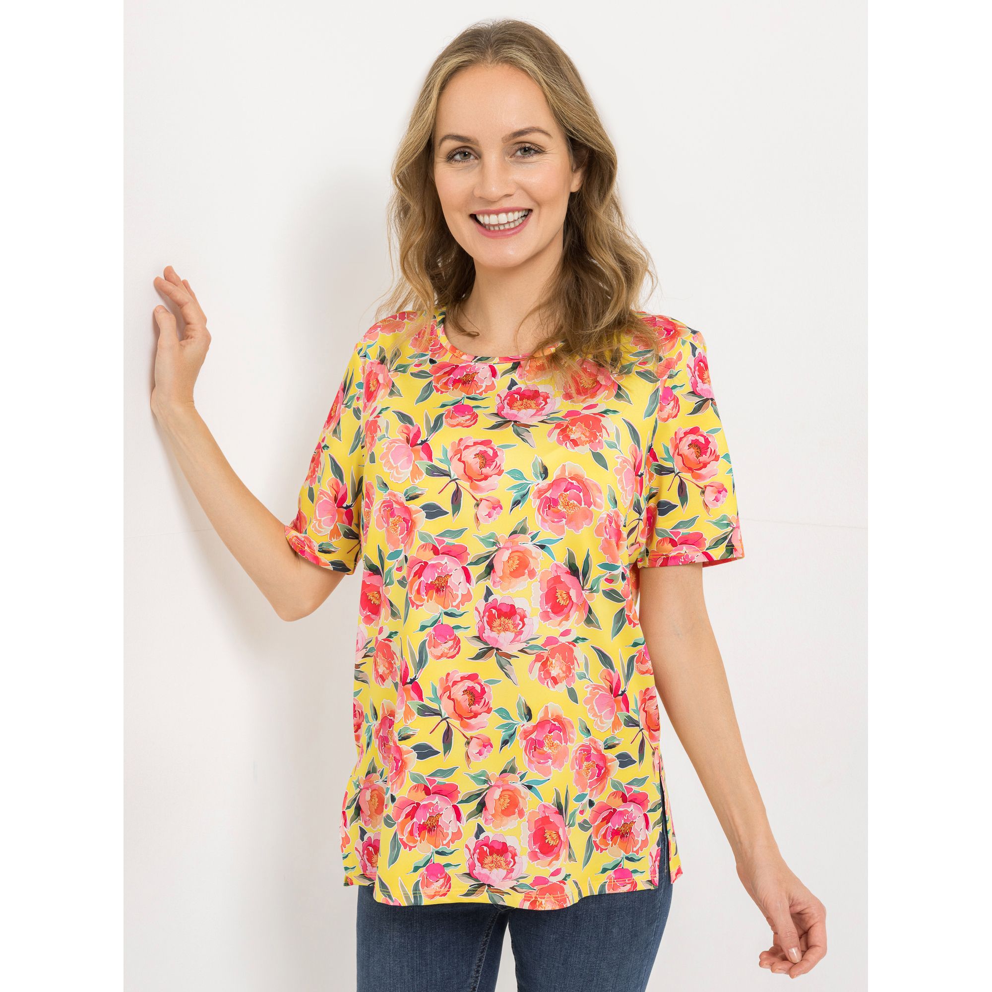 IN-PRINT Shirt 1/2-Arm Rundhalsausschnitt Blumendruck