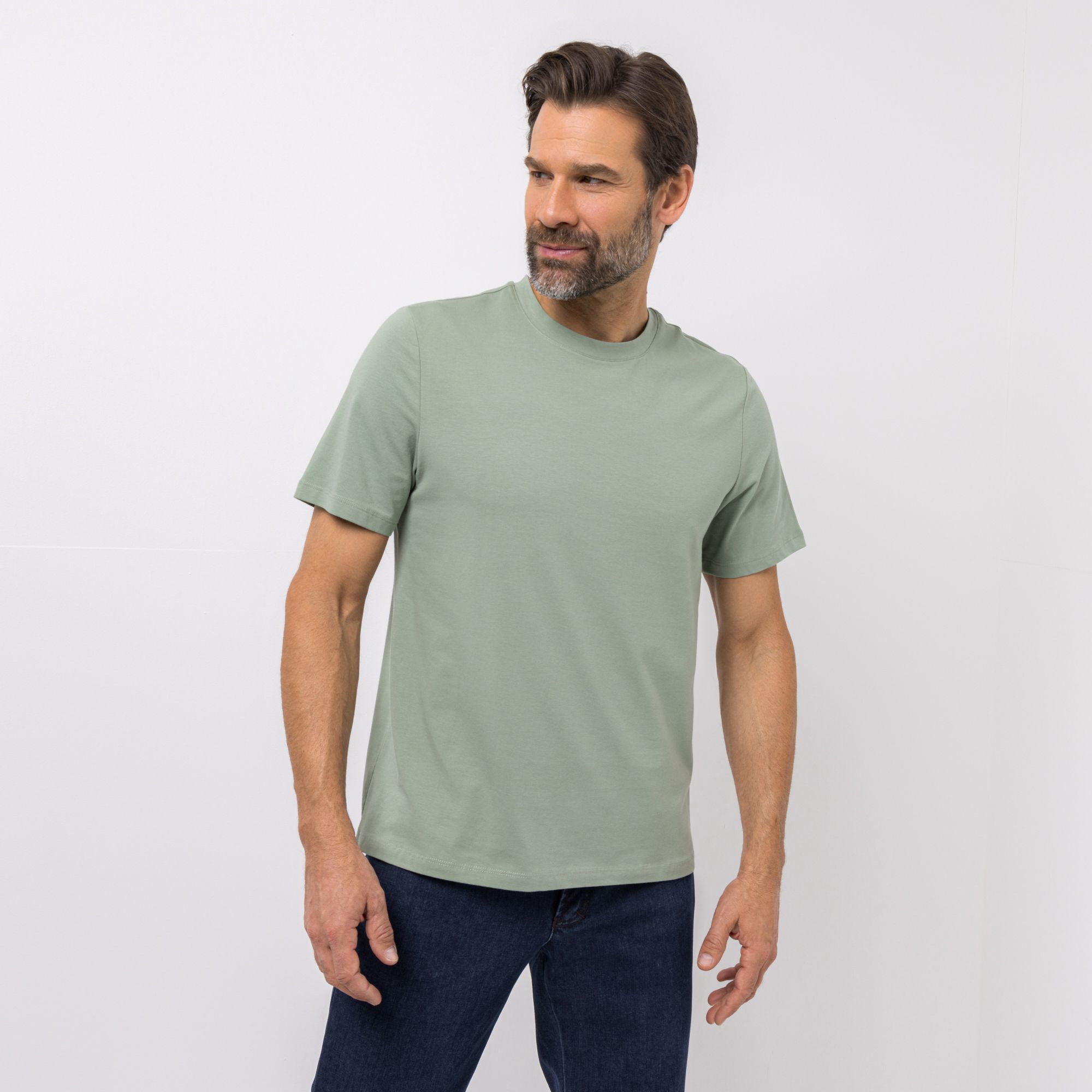 DENIM & CO. Herren-Shirt 1/2-Arm Rundhalsausschnitt uni